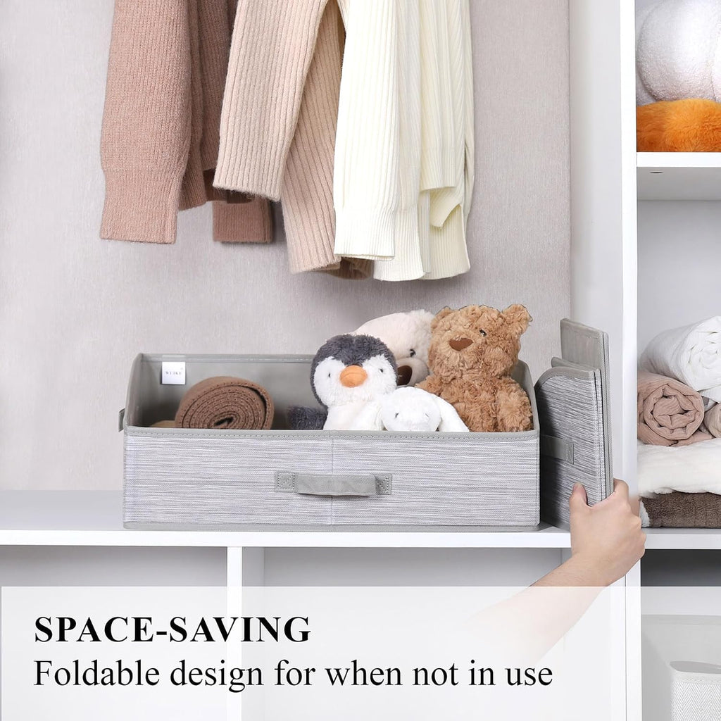 WUIKE Closet Organizers and Storage, Foldable Trapezoid Storage Bins with Handles, Clothes Storage Bins, Closet Shelf Organizer for Wardrobe, Light Gray/Slub Gary, Extra Large, 3-Pack