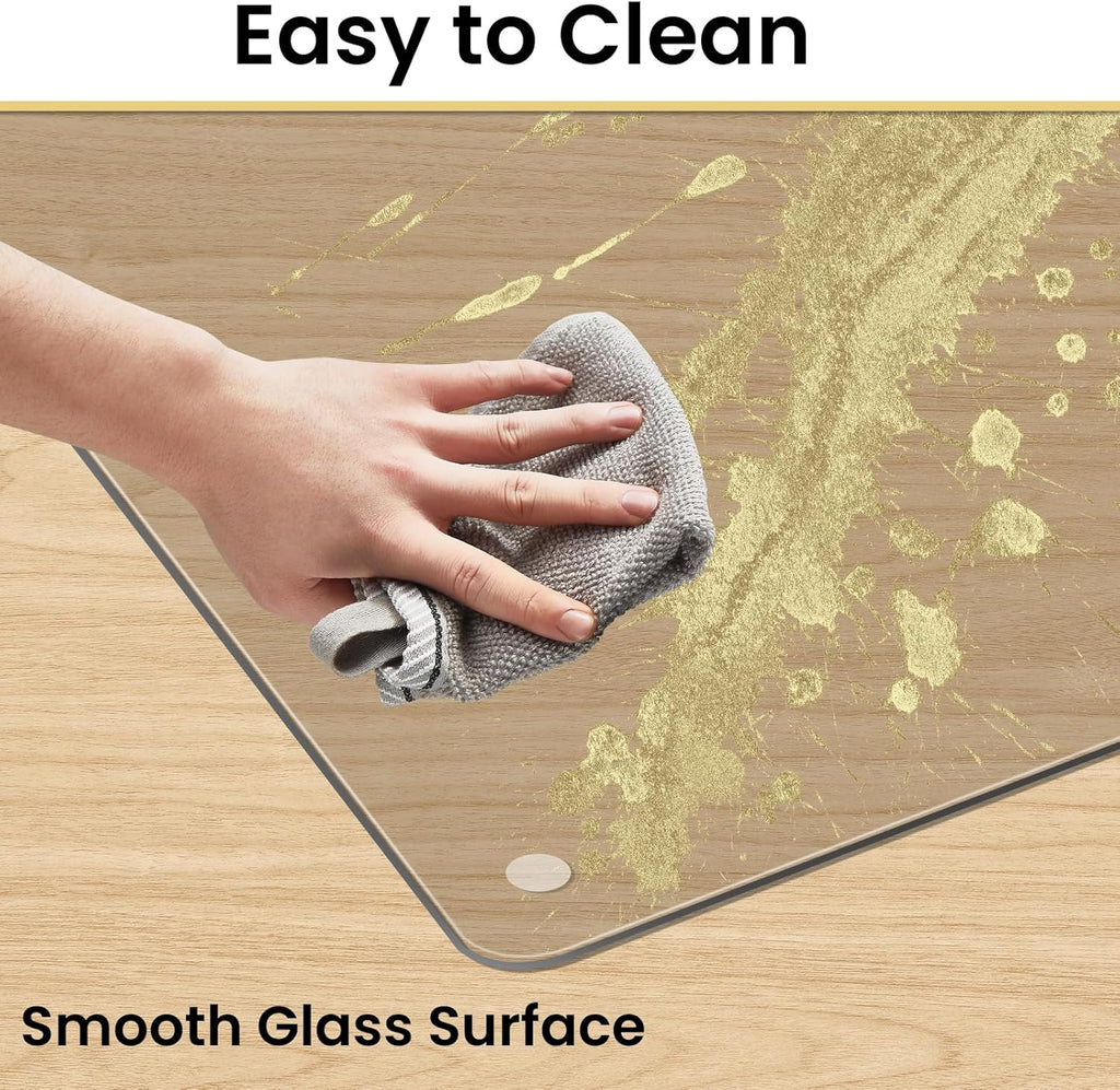 VSARHouse Irregular Tempered Glass Office Chair Mat with Lip, 53"x45" Glass Floor Mat for Carpets or Hard Floors, with Tabbed and Non-Slip Pads, Effortless Rolling, Thick 0.2"