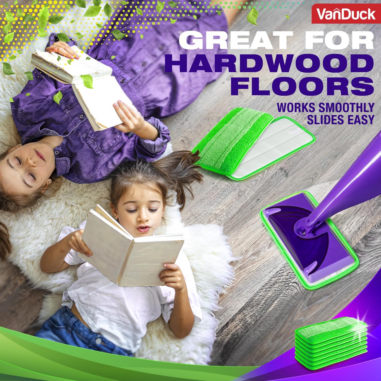 VanDuck Reusable Mop Pads Compatible with Swiffer WetJet (2 Pack) - Microfiber Mop Refill for Wet Mopping Cloths - Hardwood Floor Cleaning Spray Pads are Reusable Replacements