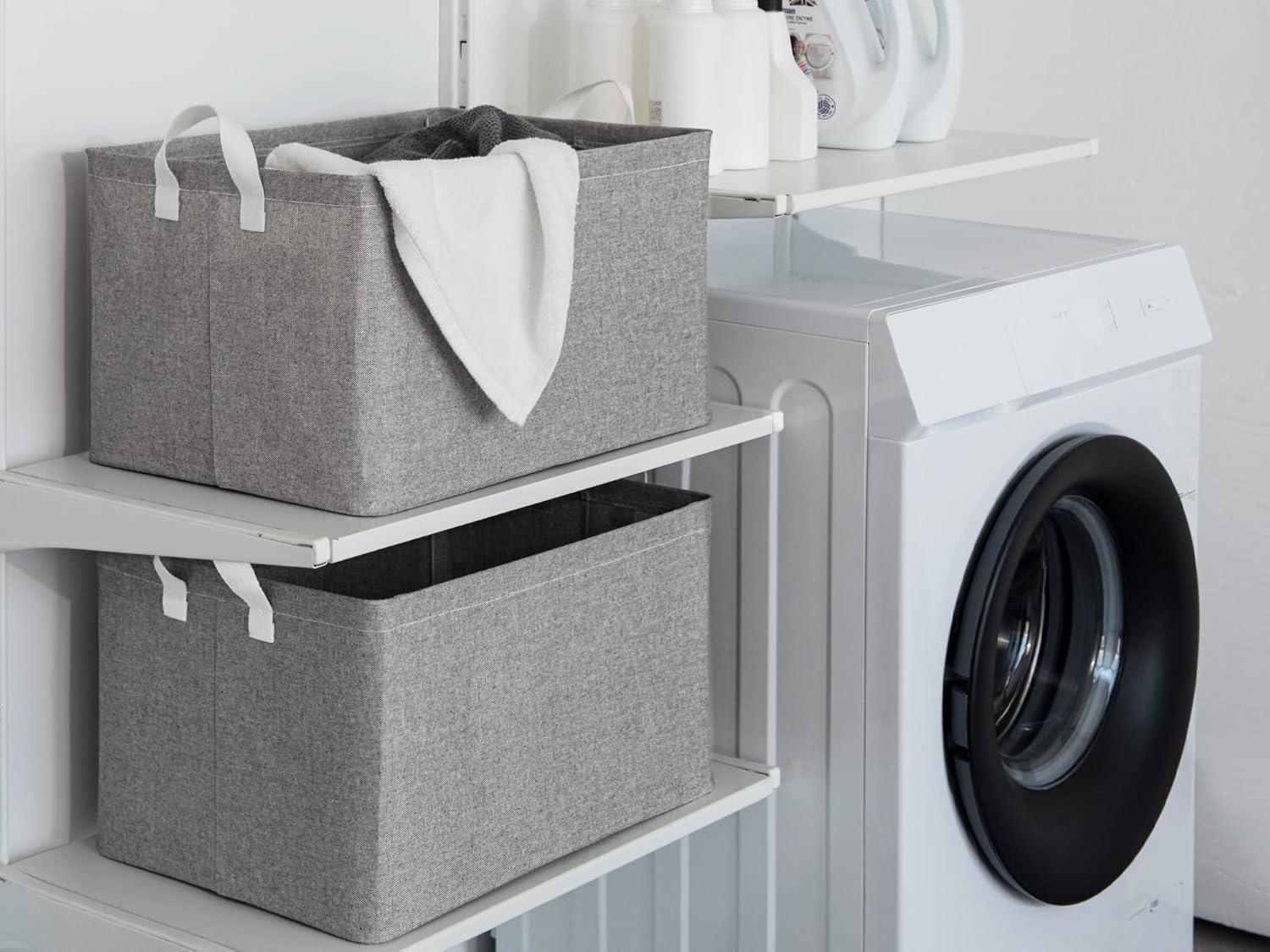 StorageWorks 45L Large Storage Bins for Closet and Shelves, Fabric Organizer Baskets with Handles for Clothes, Towels, Collapsible Storage Basket, Gray, 2-Pack