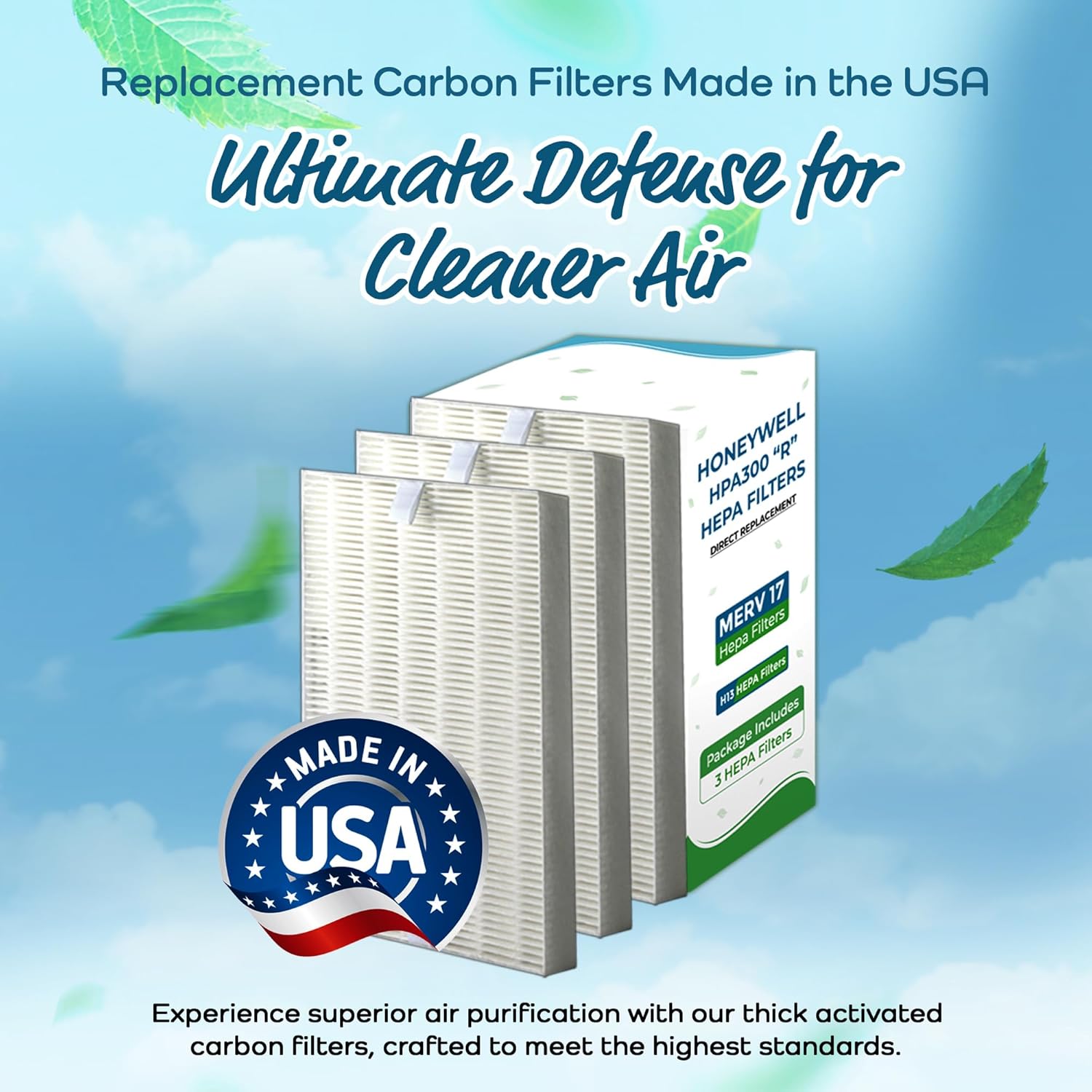 Breathe Naturally "R" Replacement Air Filters Compatible with Honeywell Air Purifier HPA300, HPA200 and HPA100 Series - True Honeywell HEPA Filter for Home Purifiers -7.5"x10.25"x1.5" (3 HEPA Filters)