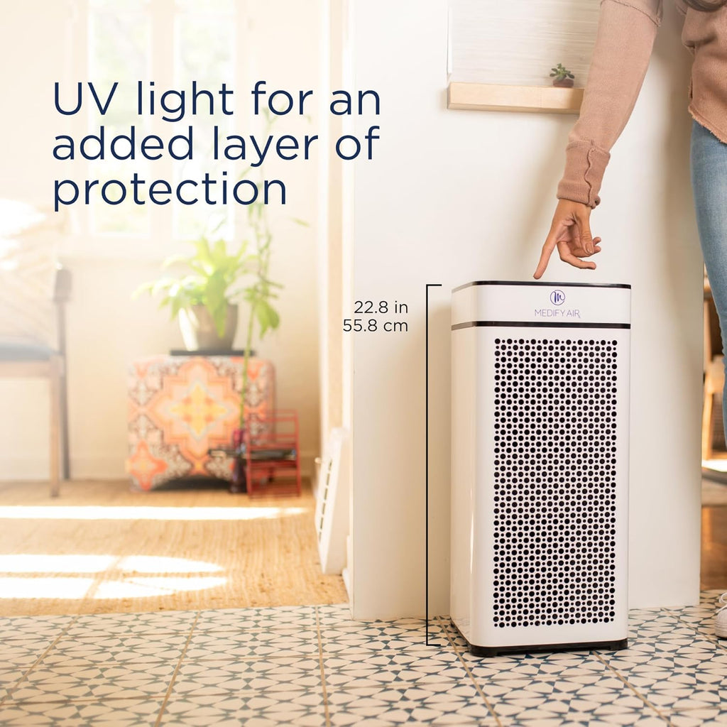 Medify MA-40 UV Light Air Purifier with True HEPA H14 Filter | 1,793 ft² Coverage in 1hr for Wildfires Smoke, Odors, Pollen, Pets | Removal to 0.1 Microns | White, 1-Pack