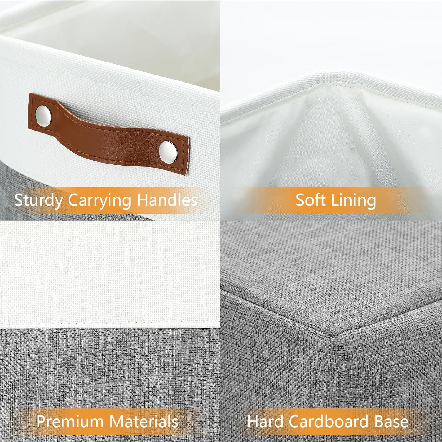 DULLEMELO Storage Baskets 17 inch Large Basket for Blanket Living Room, Foldable Storage Bins Baskets for Organizing [3 Pack] Blanket Storage Baskets Organizer for Home,Office,Closet(White&Grey)