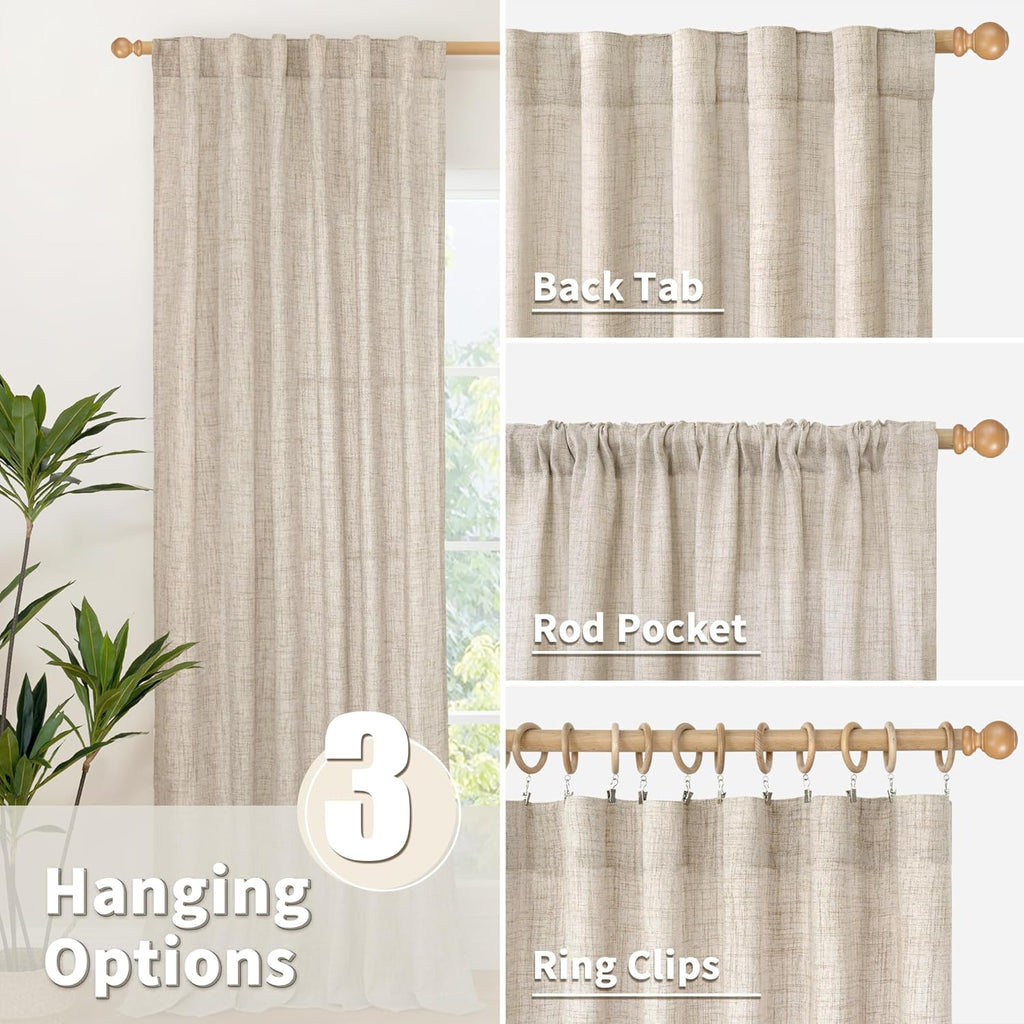 YoungsTex Short Linen Curtains 45 Inch Length for Cafe Window, Natural Light Filtering Drapes with Rod Pocket Back Tab Semi Sheer for Kitchen Window, 2 Panels, 42 X 45 Inch