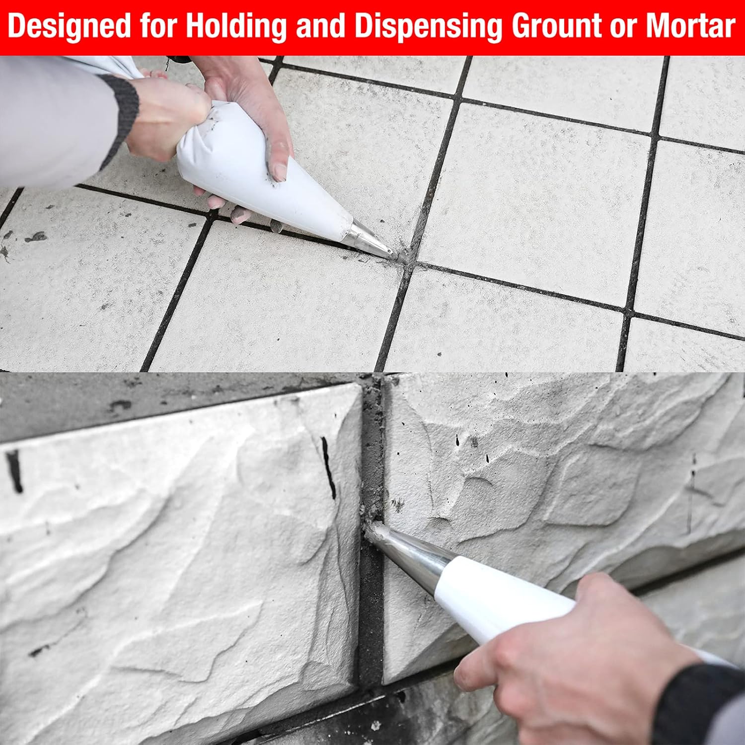 Goldblatt 4 Pieces Tile Grout Masonry Mortar Bag Set, Includes 3 Pieces Tear Puncture Resistant Grout Bag & 1 Piece Brick Jointer for Tile Installation Work