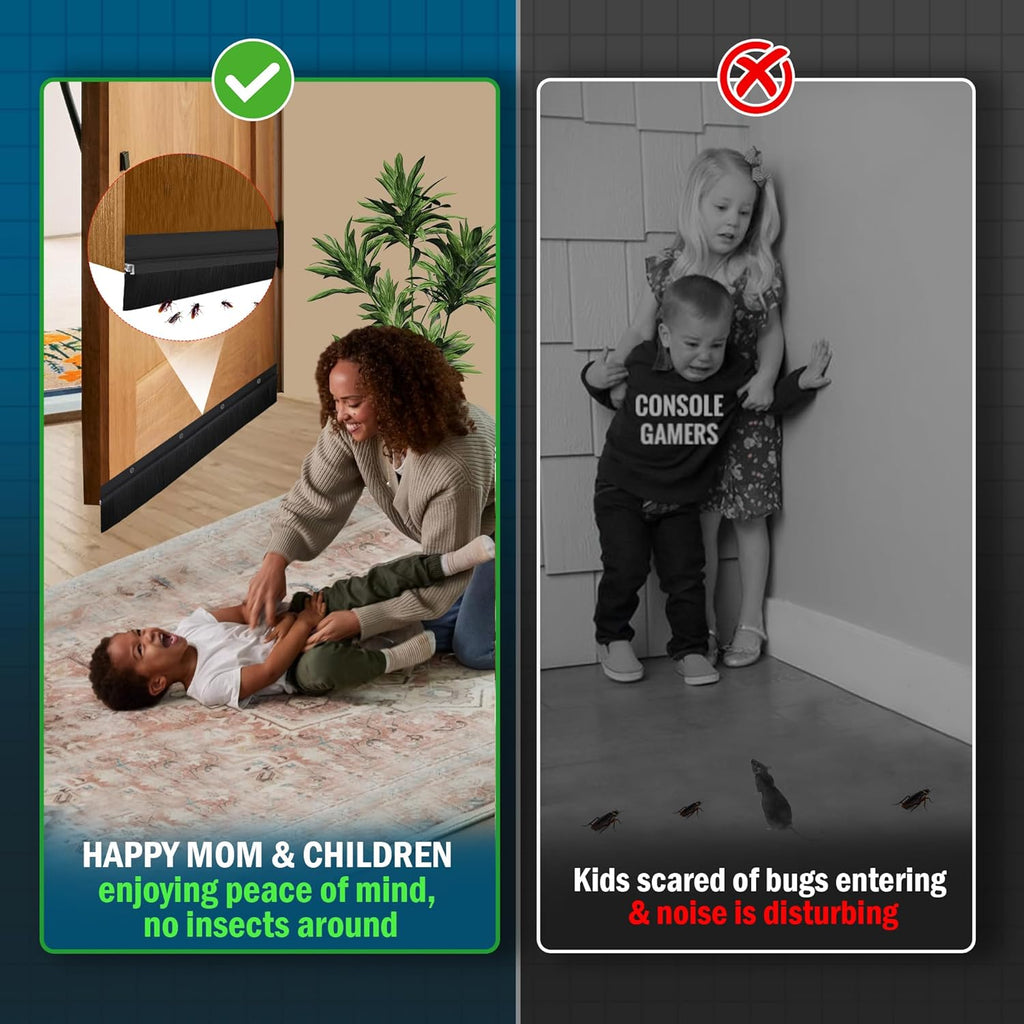 Premium 2 Pack Door Sweep for Bottom – Metal Gap Filler Draft Blocker, Weather Stripping Threshold Seal, Brush Weather Storm Soundproofing Rodent Guard Excluder Strip, Rain Drip Draft Stopper