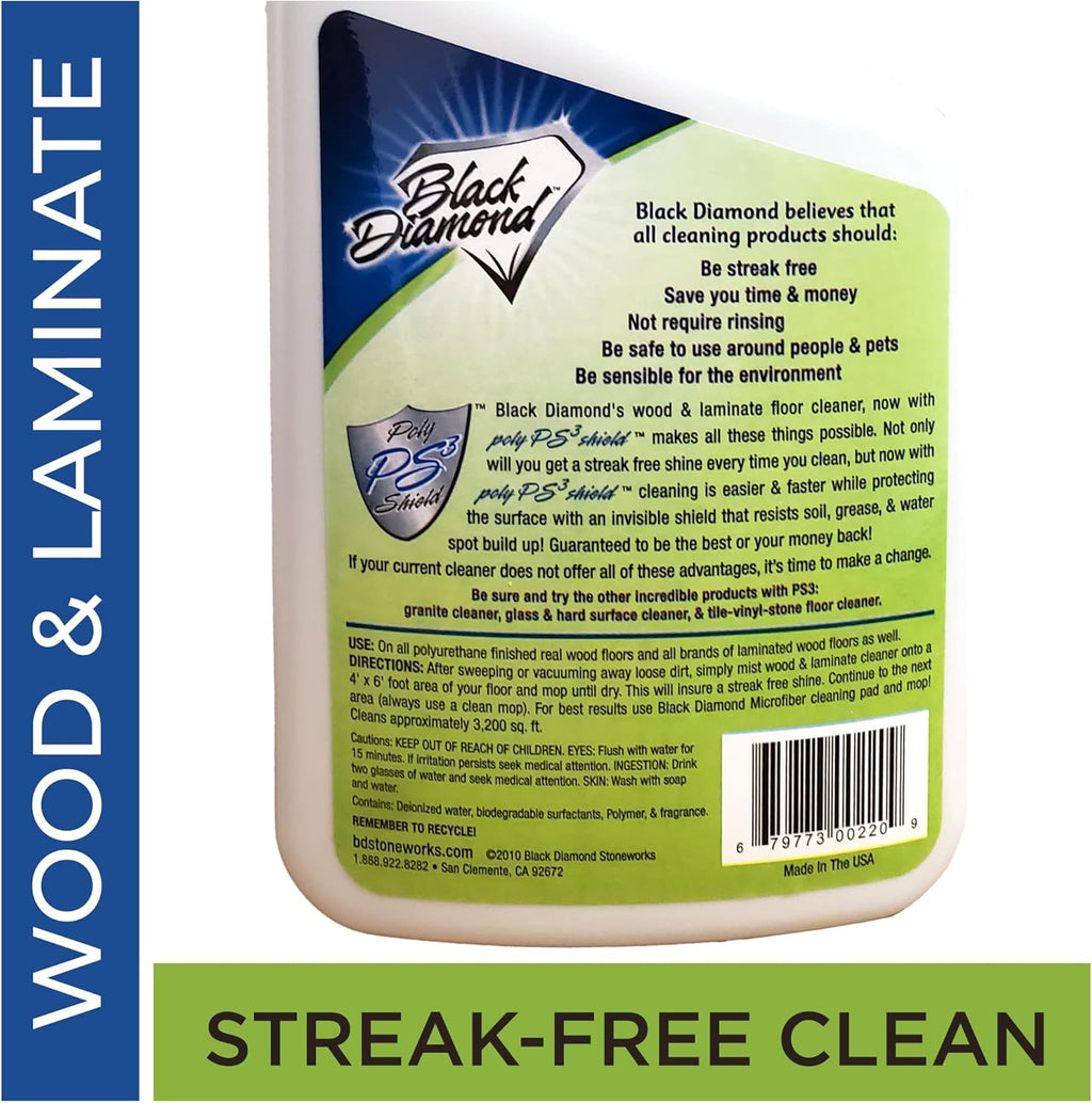 Black Diamond Stoneworks Wood & Laminate Floor Cleaner- Ready to Use Non-Toxic No-Rinse Formula - Safe for Vinyl, Wood, and Engineered Floors (32 Fl Oz)