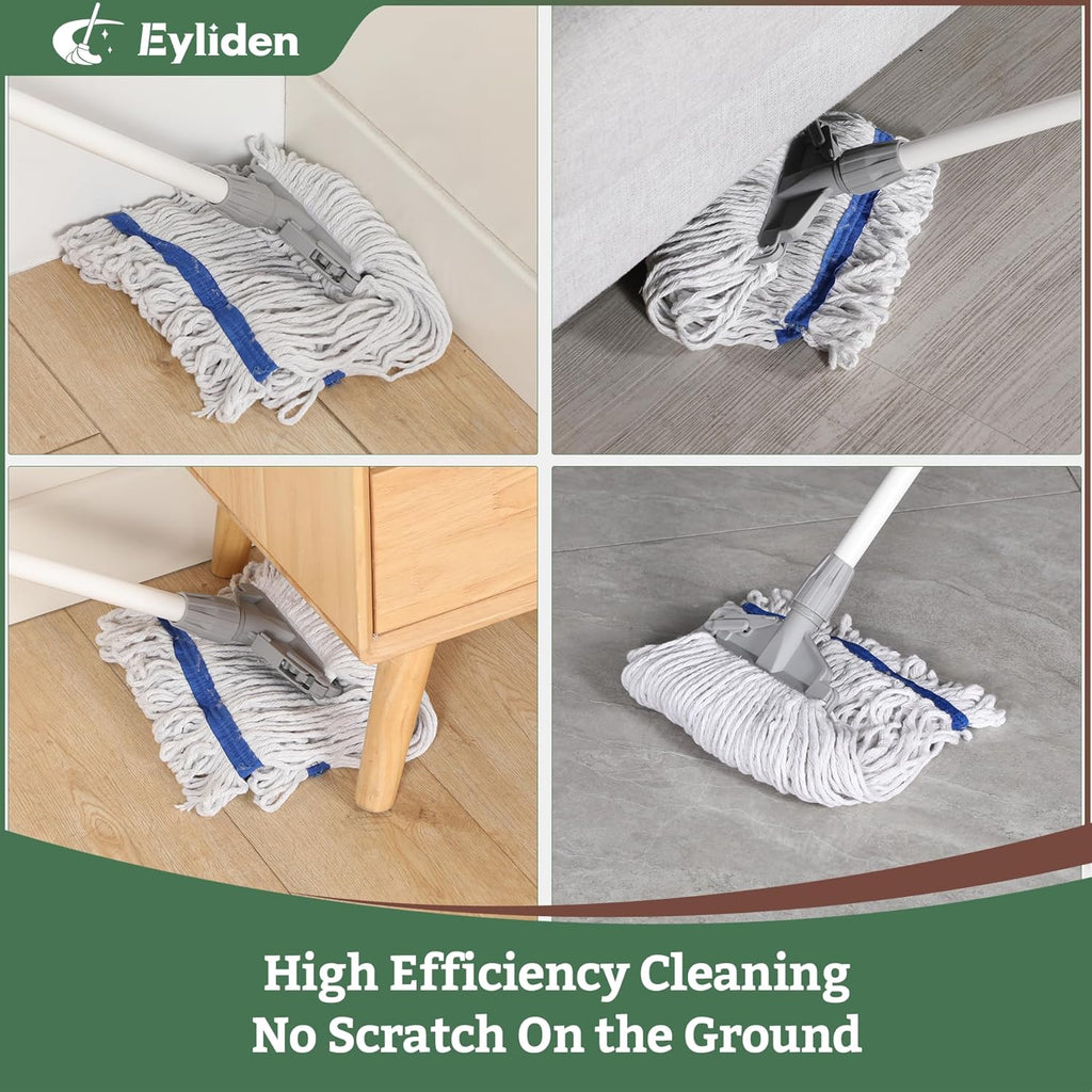 Eyliden String Mops for Floor Cleaning, Heavy Duty Looped-End Commercial Mops with Extra Mop Head Replacement, Universal Industrial Cotton String Mop for All Surfaces, Kitchen Bathroom Home