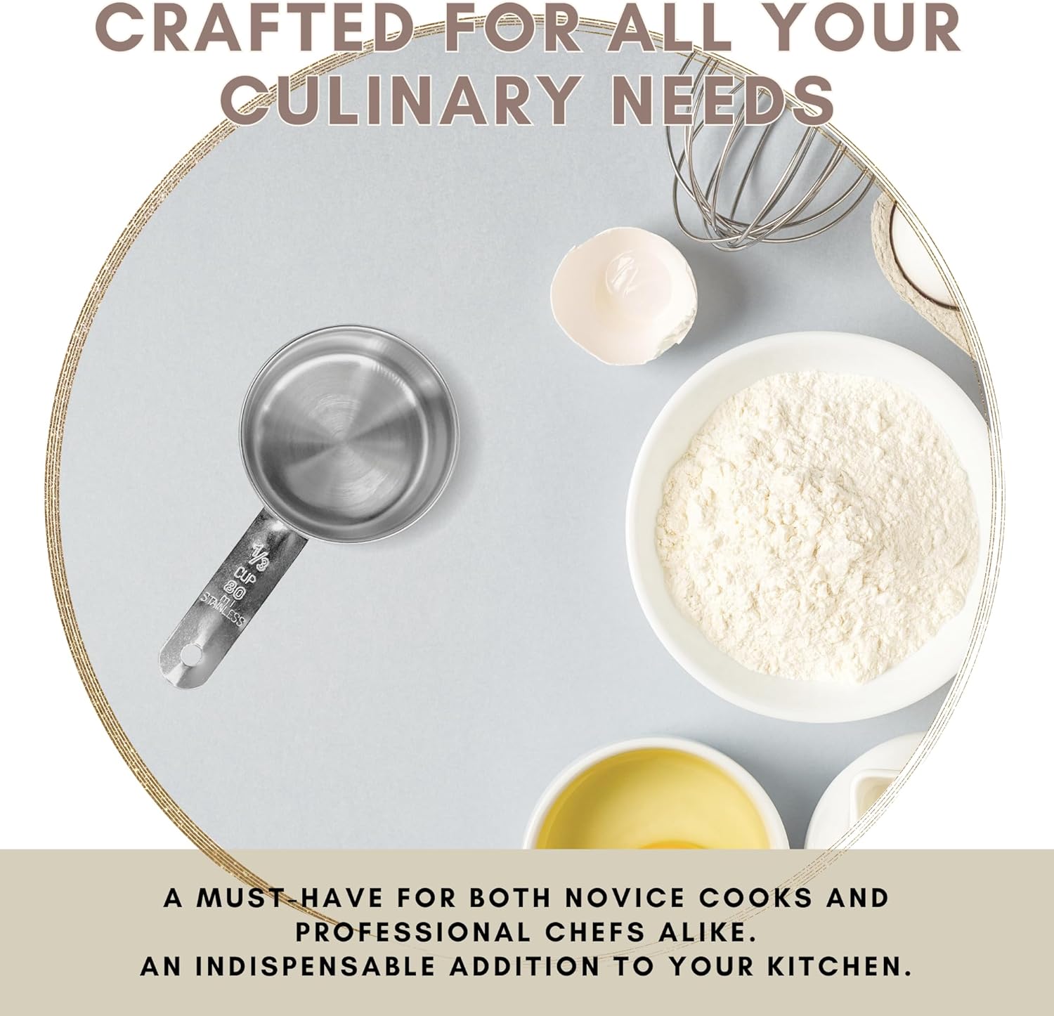 1/3 Cup Stainless Steel Measuring Cup | Sturdy Metal 80 ml | 80 cc | 3 oz | Single Cup for Wet and Dry Ingredients | Great for use as 1/3 Cup Dog Food Scoop - 12 PK