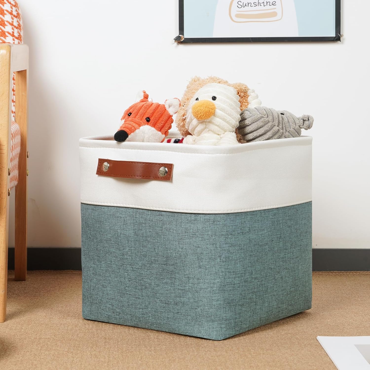 DULLEMELO 11x11 Cube Storage Bins for Organizer, Foldable Cube Storage Bins for Organizing Home Office Closet Shelves, Fabric Cube Baskets for Home Organization(4 Pack - White&Deep Green)