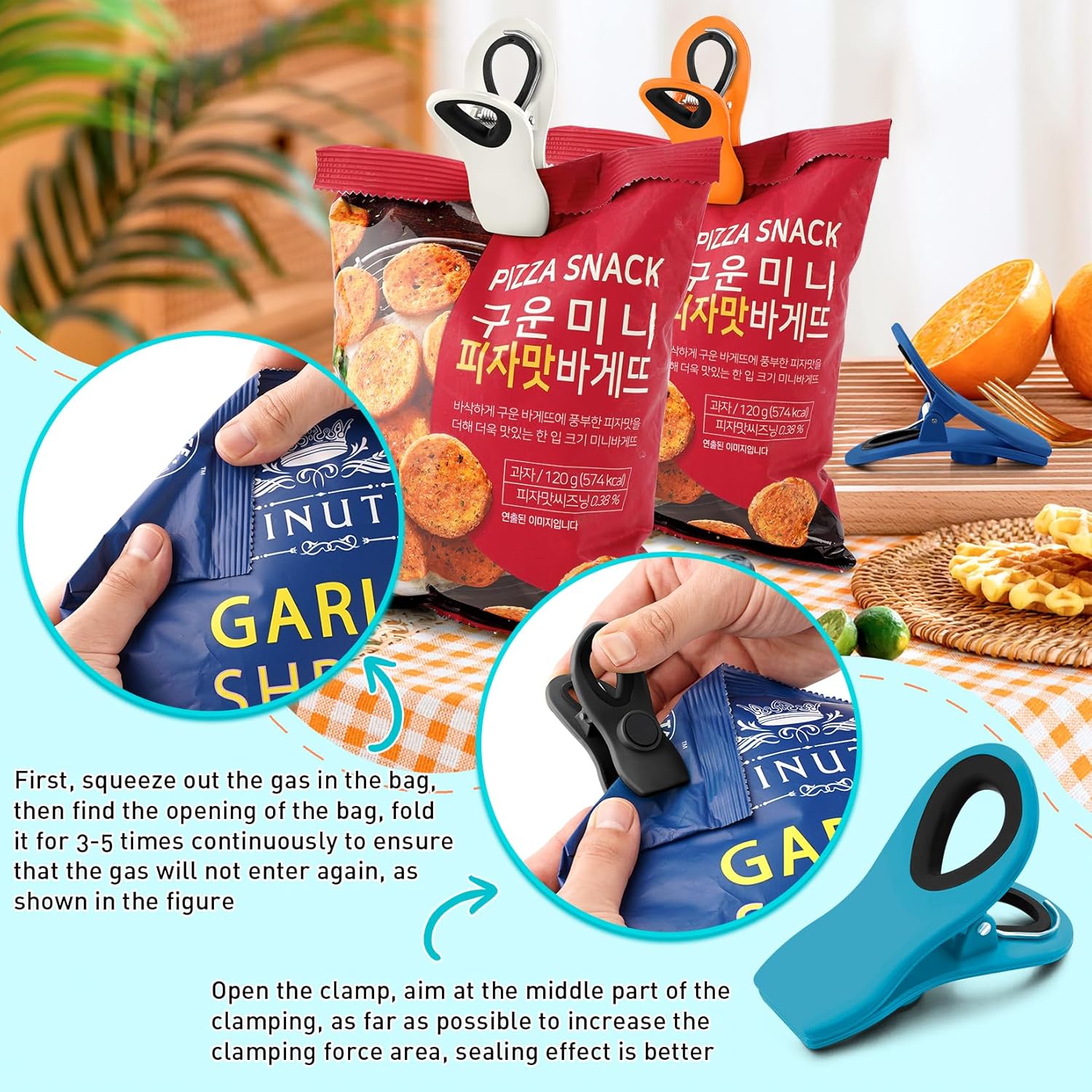 12 Pack Chip Clips, Colorful Magnetic Clip, Plastic Bag Clips with Airtight Seal Grip for Bread, Food Bags, Garden Plants, Snack Bags and Kitchen Organization