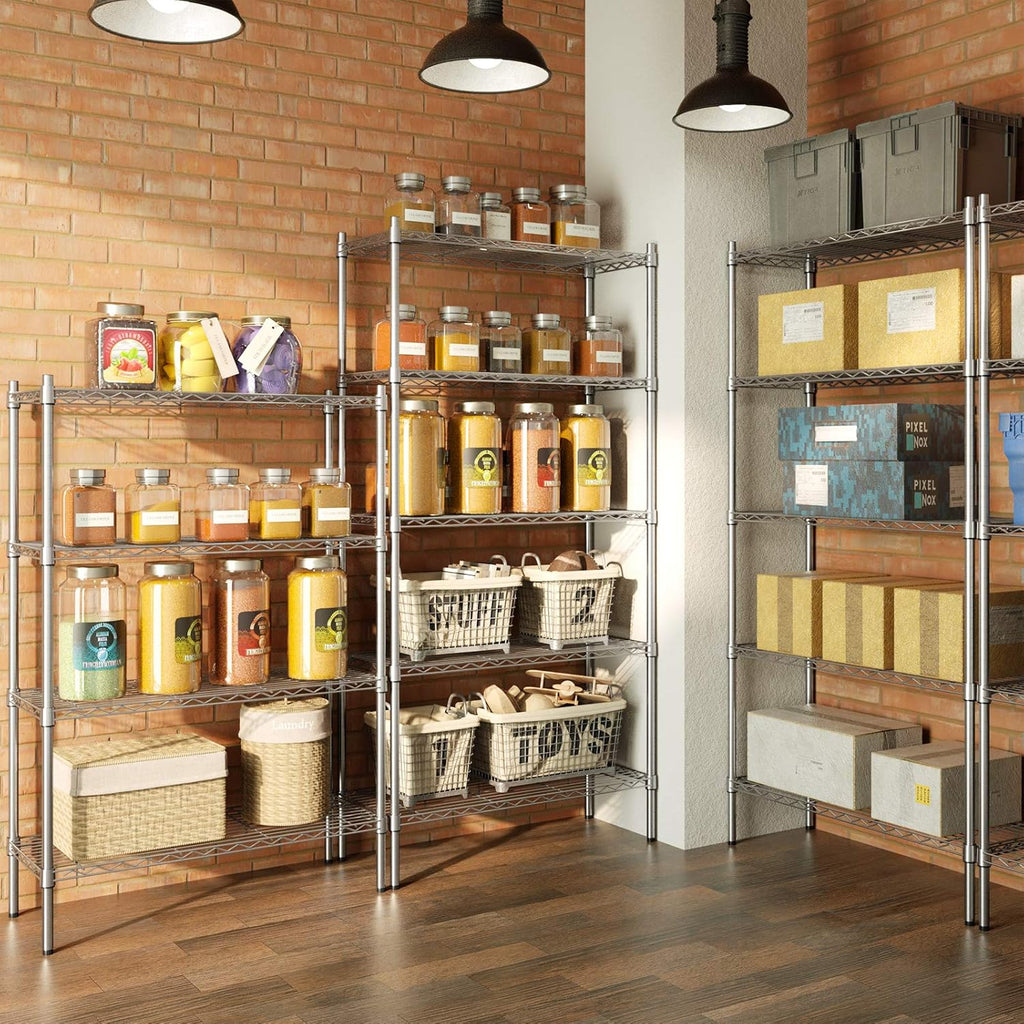 Auslar 5-Shelf Storage Shelves Heavy Duty 5 Tiers Standing Large Shelving Units Adjustable Metal Organizer Wire Rack, 14" x 36" x 72", Chrome