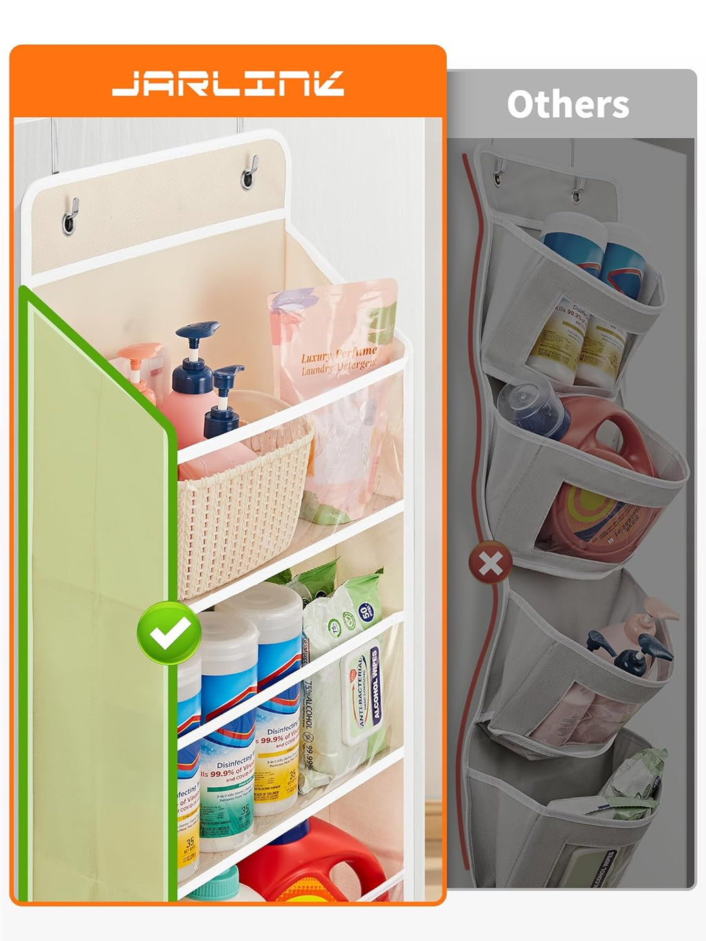 JARLINK 2 Pack Toy Stuffed Animal Storage, Over The Door Organizer W/Clear View Windows, 44lb Load, Baby Toy Storage Organizer for Nursery, Kid Bedroom, Newborn Baby Essentials (Beige)