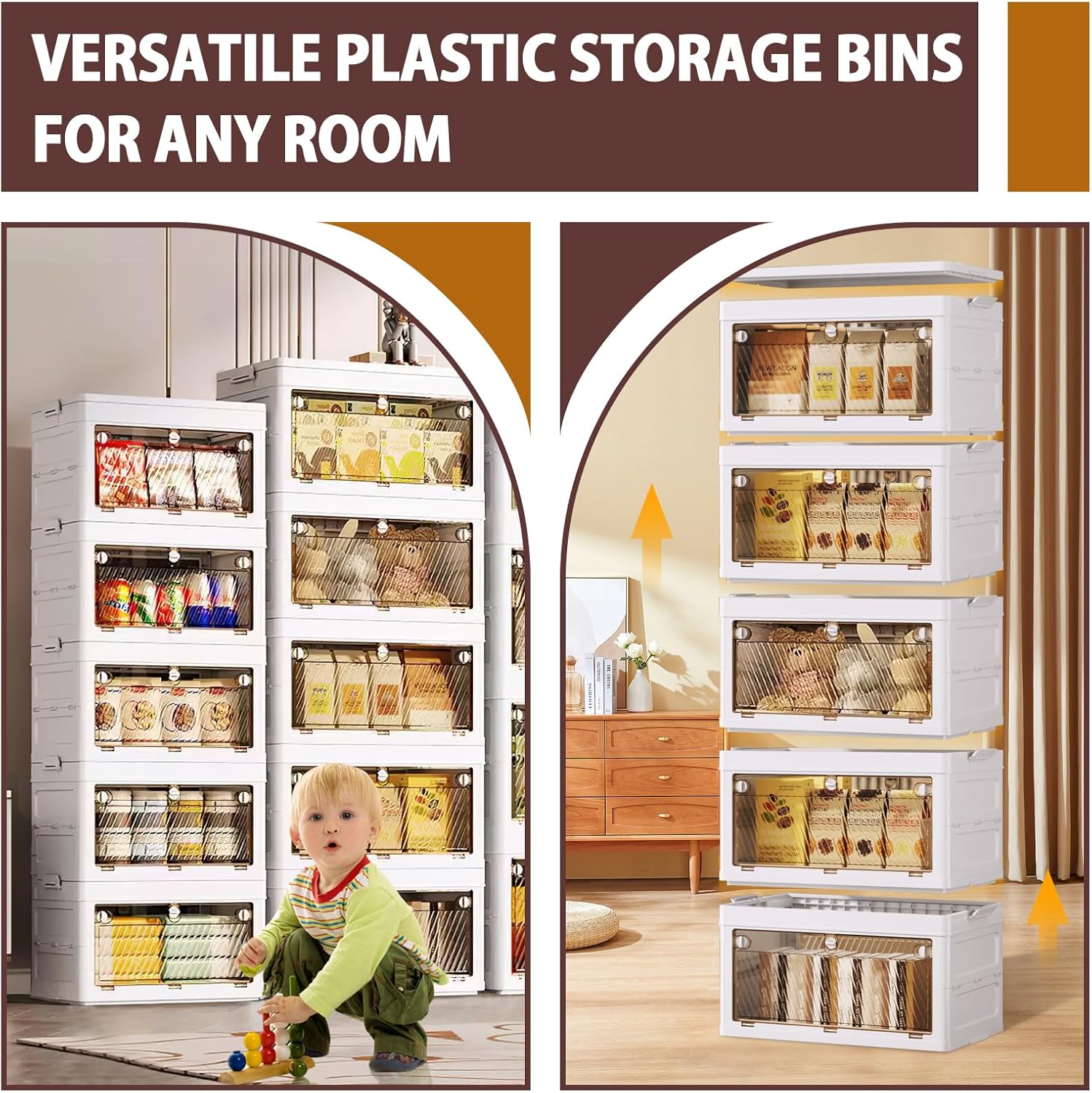 QudraKast 5-Tier Stackable Plastic Storage Bins - 23QT Stackable Storage Bins - Closet Organization and Storage, Suitable for Bedroom, Organization and Storage Boxes for Study, Toy Room, Office