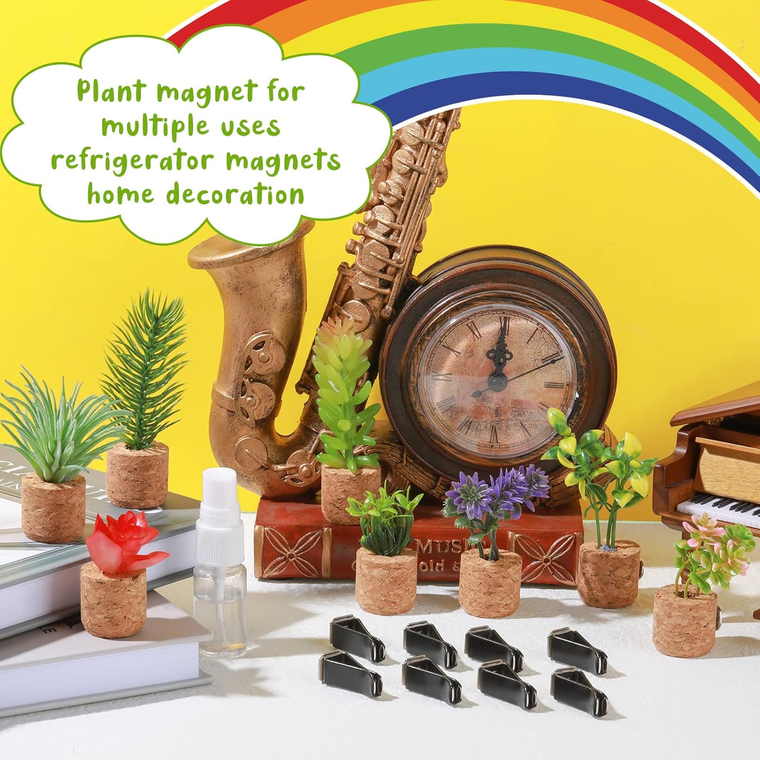 8 Pieces Artificial Plant Air Vent Clips Succulents with Essential Oil Mini Cute Sprayer Car Plant Vent Clip Air Freshener for Car Decorations Accessories(Classic Style)