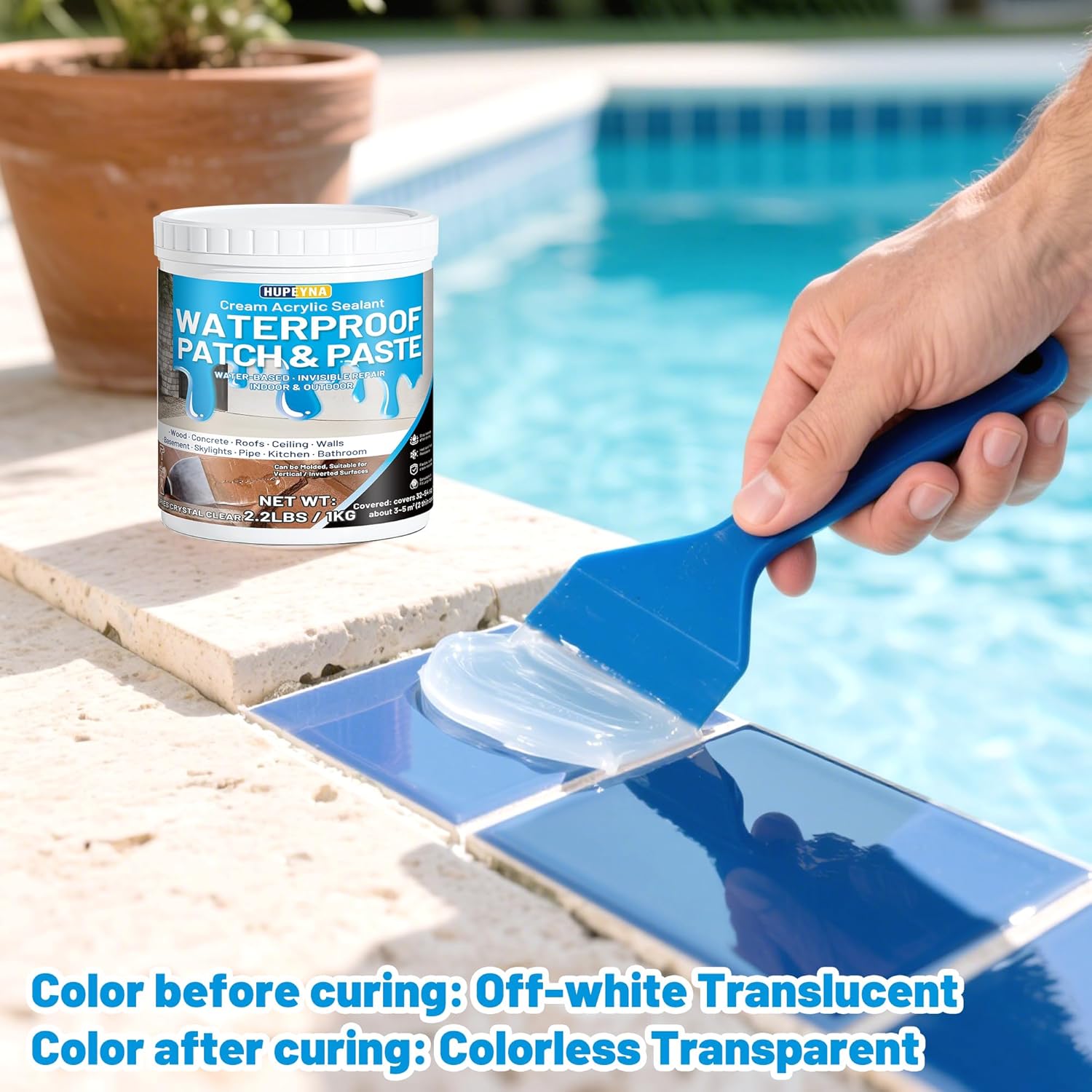 Waterproof Patch & Seal Rubberized Sealant Paste, 2.2lbs Anti-Leakage Clear Waterproof Paste Invisible Indoor & Outdoor Repair for Curved and Vertical Surfaces Wood, Tile, Stone, Roofs, Wall