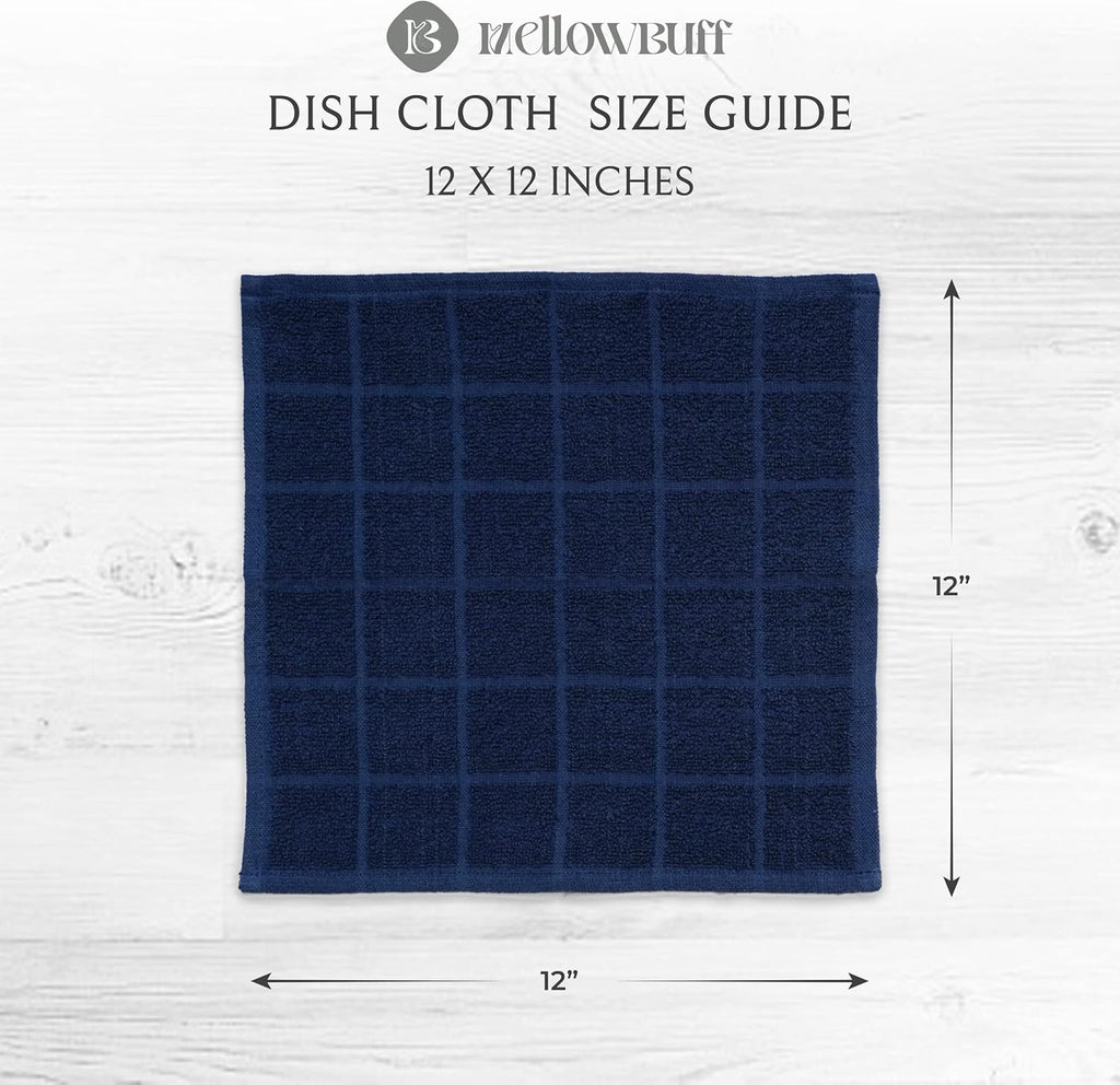 100% Cotton Terry Dish Cloth & Dish Towel, 6 Pack, Super Soft and Absorbent Kitchen Towels, Perfect for Kitchen Cleaning and Dish Washing (Navy Blue 6 Pack)
