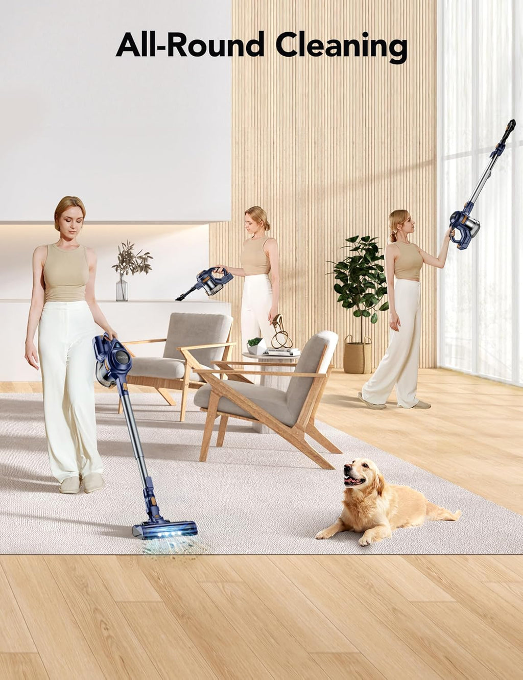Cordless Vacuum Cleaner, Rapid Clean 23 Kpa Powerful Suction, 1.3 L Large Capacity, 2 Modes & 30Mins Runtime, Rechargeable Stick Vacuum for Pet Hair Hardwood Carpet - Blue