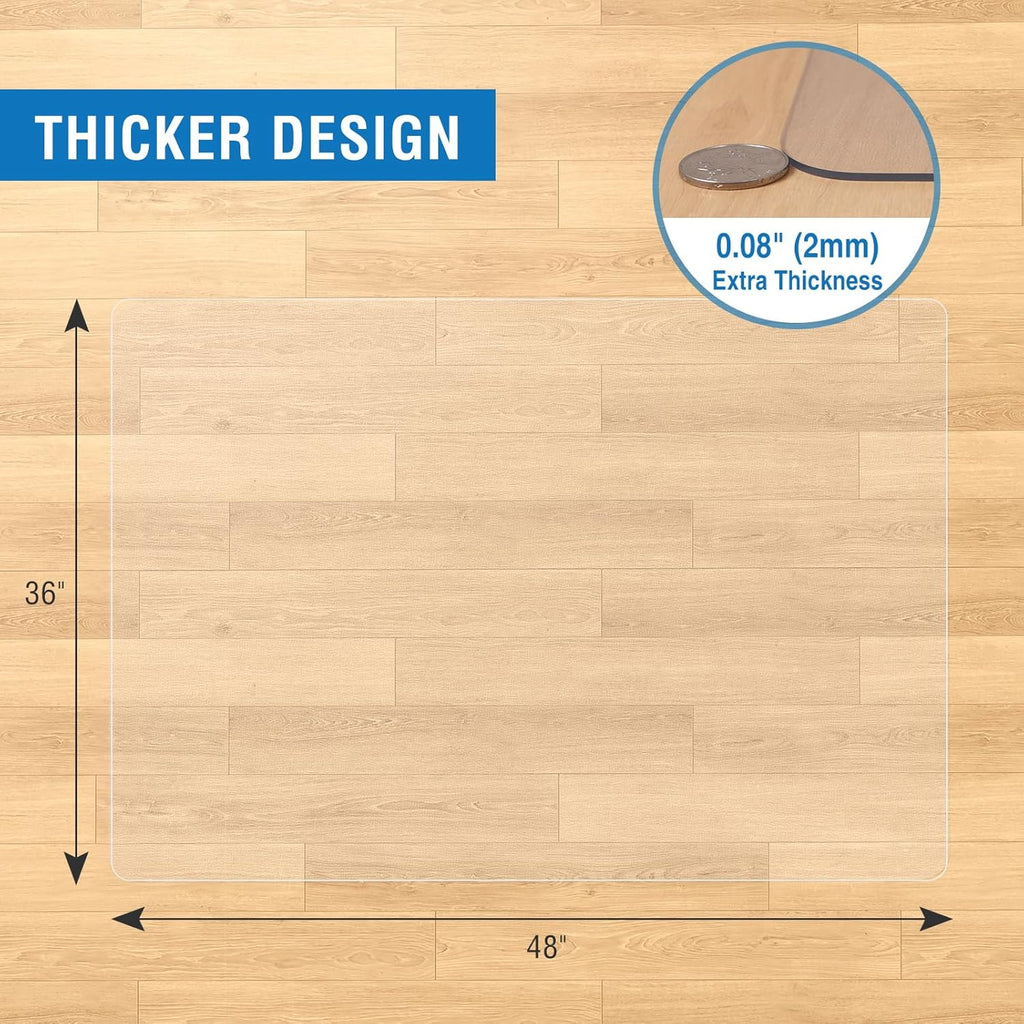 Clear Chair Mat, 48" x 36" Chair Mat for Hard Floors, Desk Floor Mat for Gaming Chair, Anti-Slip Vinyl Floor Mat for Home Office Living Room, Clear