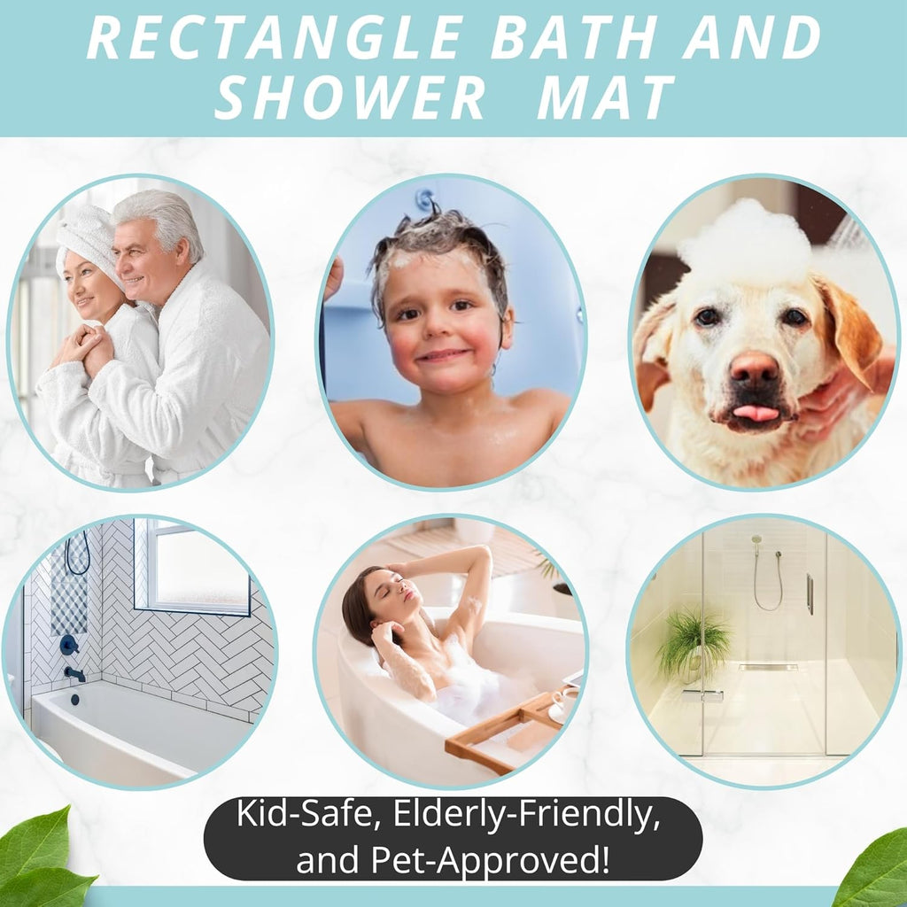 ENKOSI Bath Mat – Large 40 x 16 Inch Non-Slip Bathtub Mat with Secure Suction Cups & Drain Holes – Extra Long Bathroom Shower Mat for Tub with Grey Pebble Design (Grey Pebble 40x16)