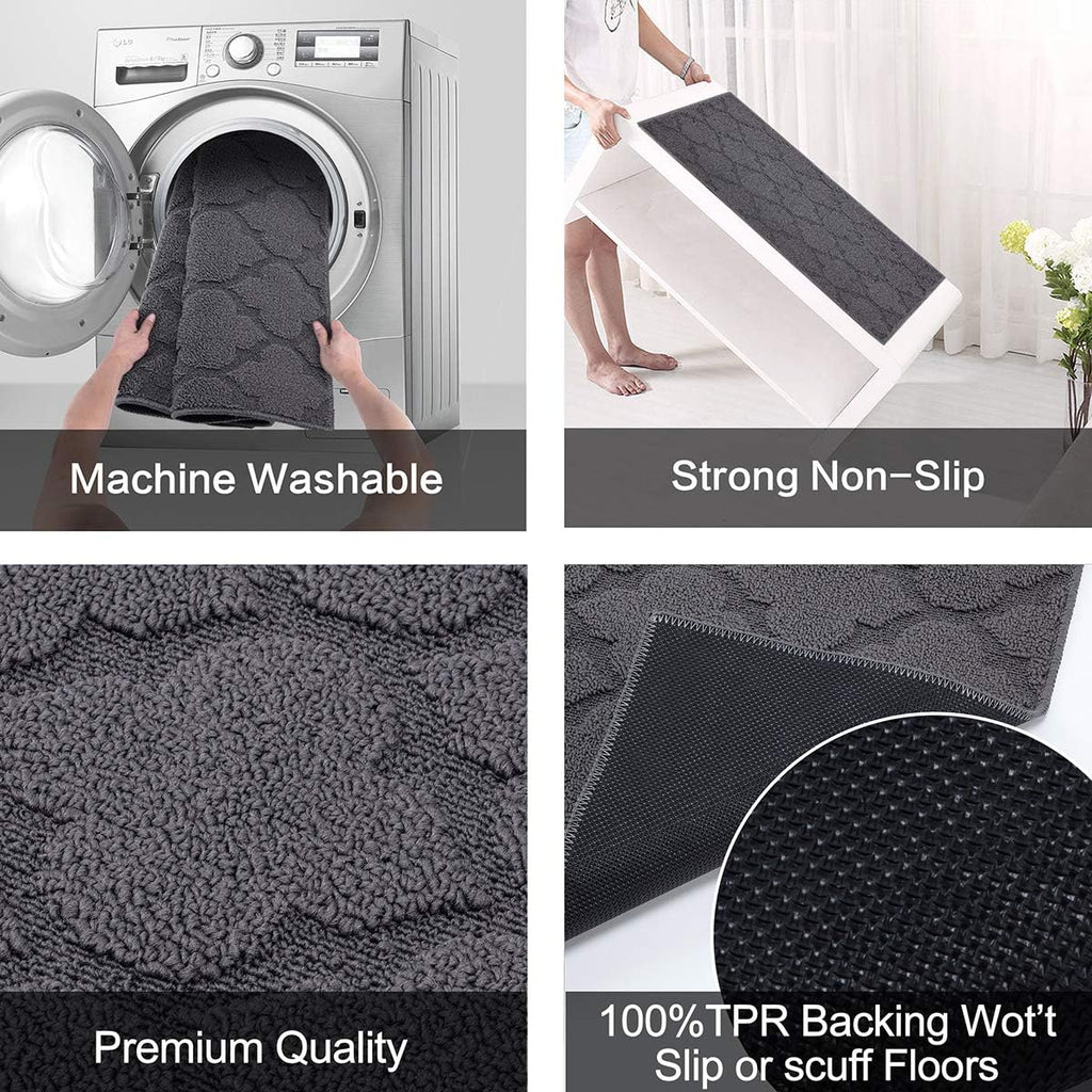 FONEYI Indoor Door Mat, Entrance Rug 24" x 36" Non-Slip Rubber Backing, Machine Washable Entry Rug, Low Profile Absorbent Dirt Trapper Doormat Inside Floor Mats for Entryway, Grey