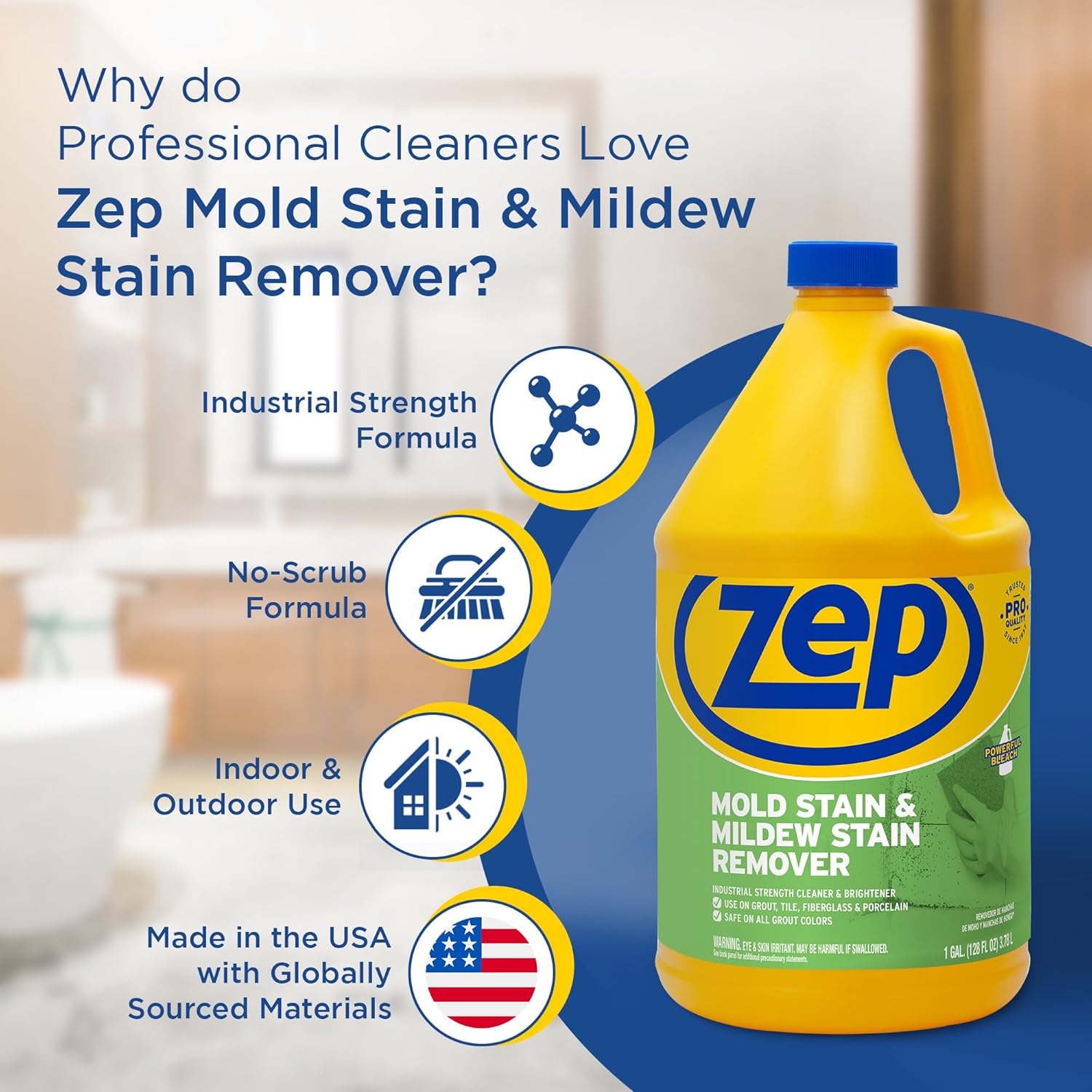 Zep Mold Stain and Mildew Stain Remover 1 Gallon (Case of 2) ZUMILDEW128 - Professional Strength No Scrub Formula