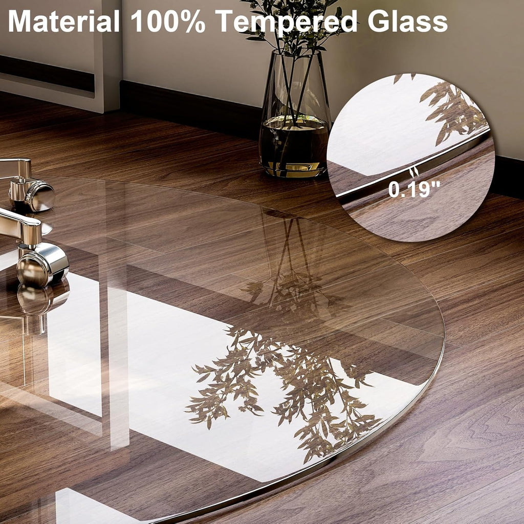 55" x 55" Round Tempered Glass Chair Mat for Carpet & Hardwood, Heavy-Duty Glass Floor Mat for Office Chair, Durable Glass Desk Mat for Home and Office