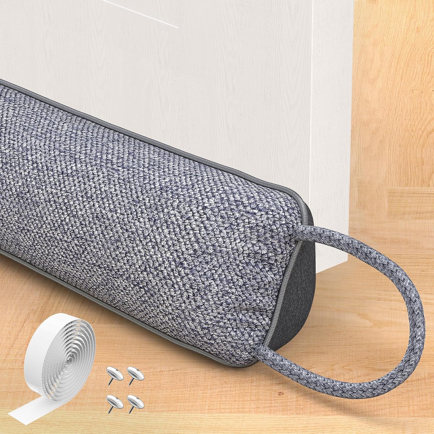 Door Draft Stopper for Bottom of Door, 36’’ Heavy Duty Under Door Draft Blocker Gap Filler, Door Seal for Noise Light Cold Air, with Adhesive Strips, Dark Gray