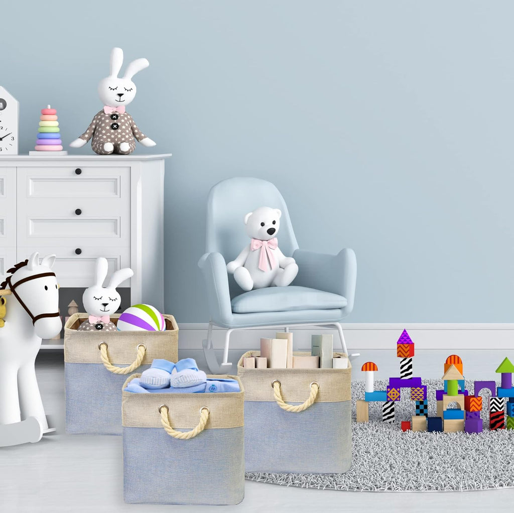 SIMPLE HOUSEWARE Fabric Storage Cubes, 13" x 13" Storage Bin, 3 Pack, Blue