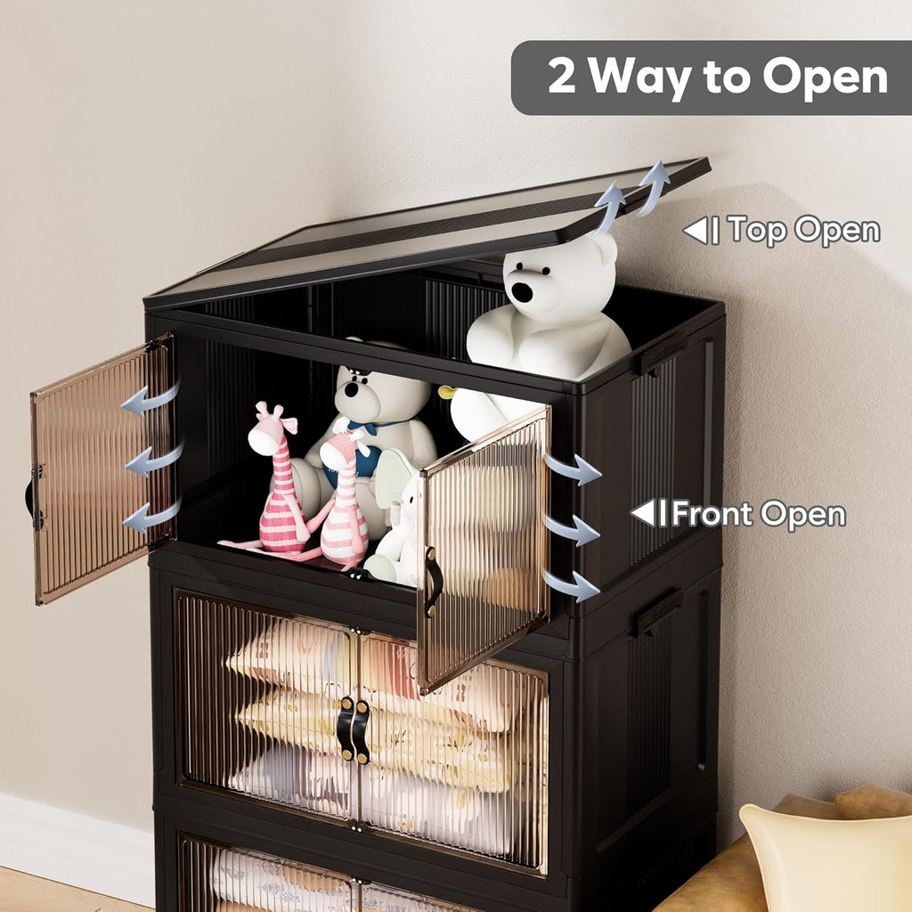 Jalove 50QT Plastic Storage Bins with lids, Stackable Collapsible Storage Containers with Wheels, Closet Organizer and Storage Drawers, Clothes Storage Cabinet for Home Office Garage, 1 Pack Black