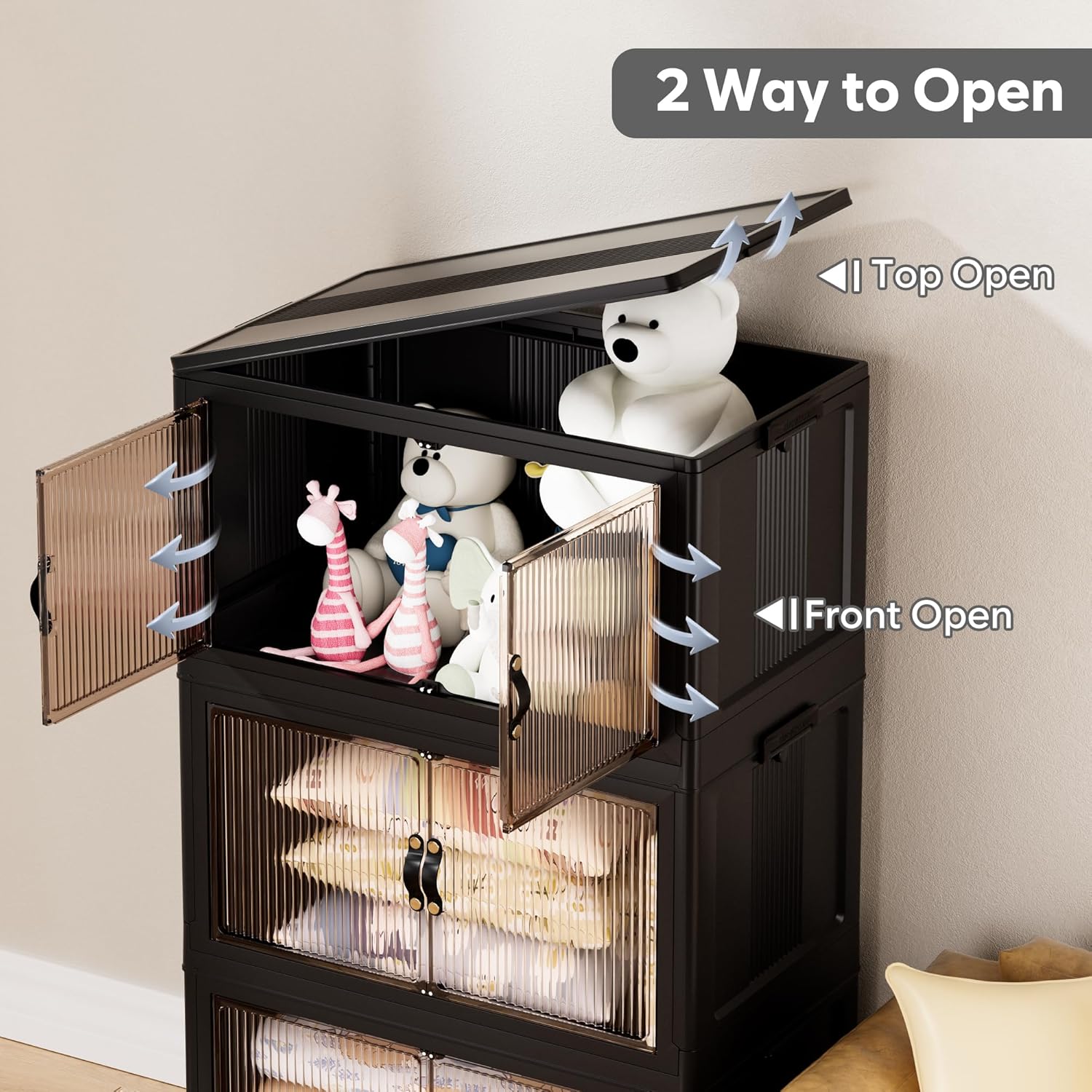 Jalove 120Gal Large Storage Bins with lids, 480QT Plastic Stackable Containers with Wheels, Collapsible Closet Organizer and Storage Drawers,Clothes Organization for Cabinet Home, 4Pack Black