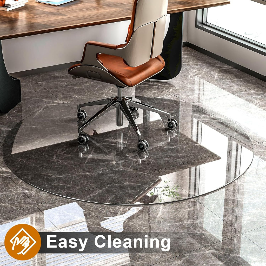 GLSLAND Round Tempered Glass Floor Mat - 55" Office Chair Mat for Carpet Clear Glass Mat 1/5" Thick for Hardwood Floor/Carpeted Floors