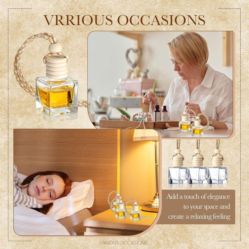 BBTO 50 Pcs Hanging Car Air Freshener Car Diffuser Bottles Empty Glass Perfume Bottle Freshener Diffuser Bottle Pendant for Essential Oil Fragrance Aromatherapy Bottle Ornament(Cube)