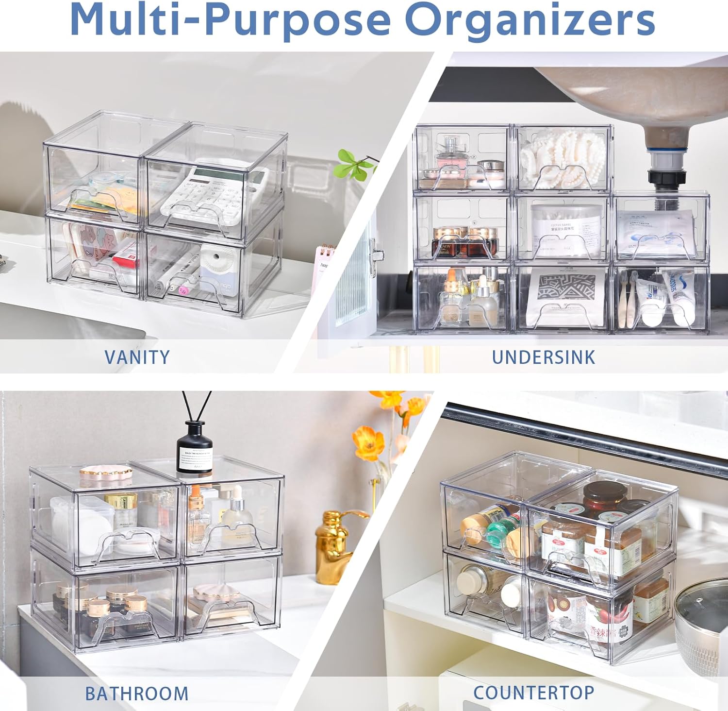 Plastic Drawers Storage, 6 Pack Clear Stackable Storage Drawers, Acrylic Storage Bins with Drawers for Fridge Organizers, Small PlasticDrawers Stackable for Makeup Organizers Cosmetic Display