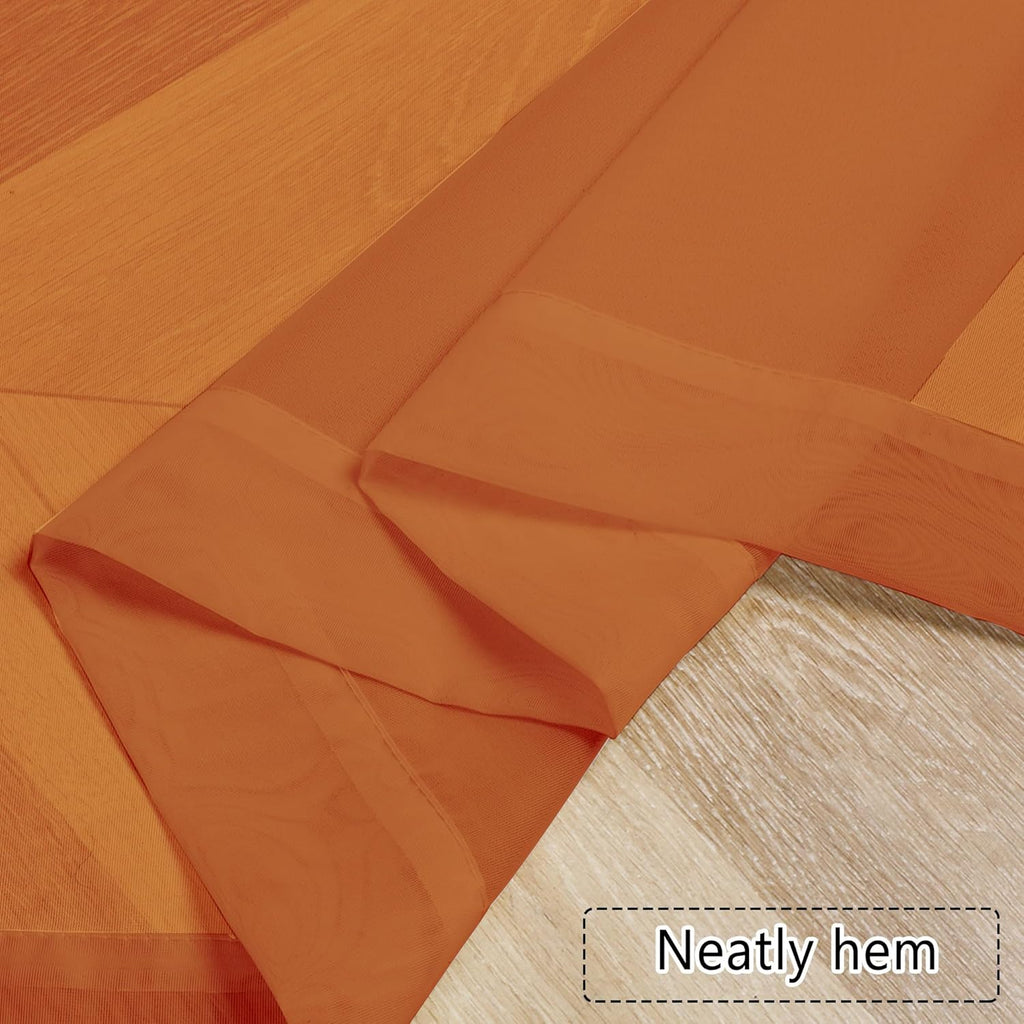 Chyhomenyc Sheer Valances for Windows 2 Pack, 42Wx14L Inches Short Valance for Living Room Bathroom Cafe Laundry Basement, Cute Orange Dual Rod Pockets Voile Valance, 1Pair