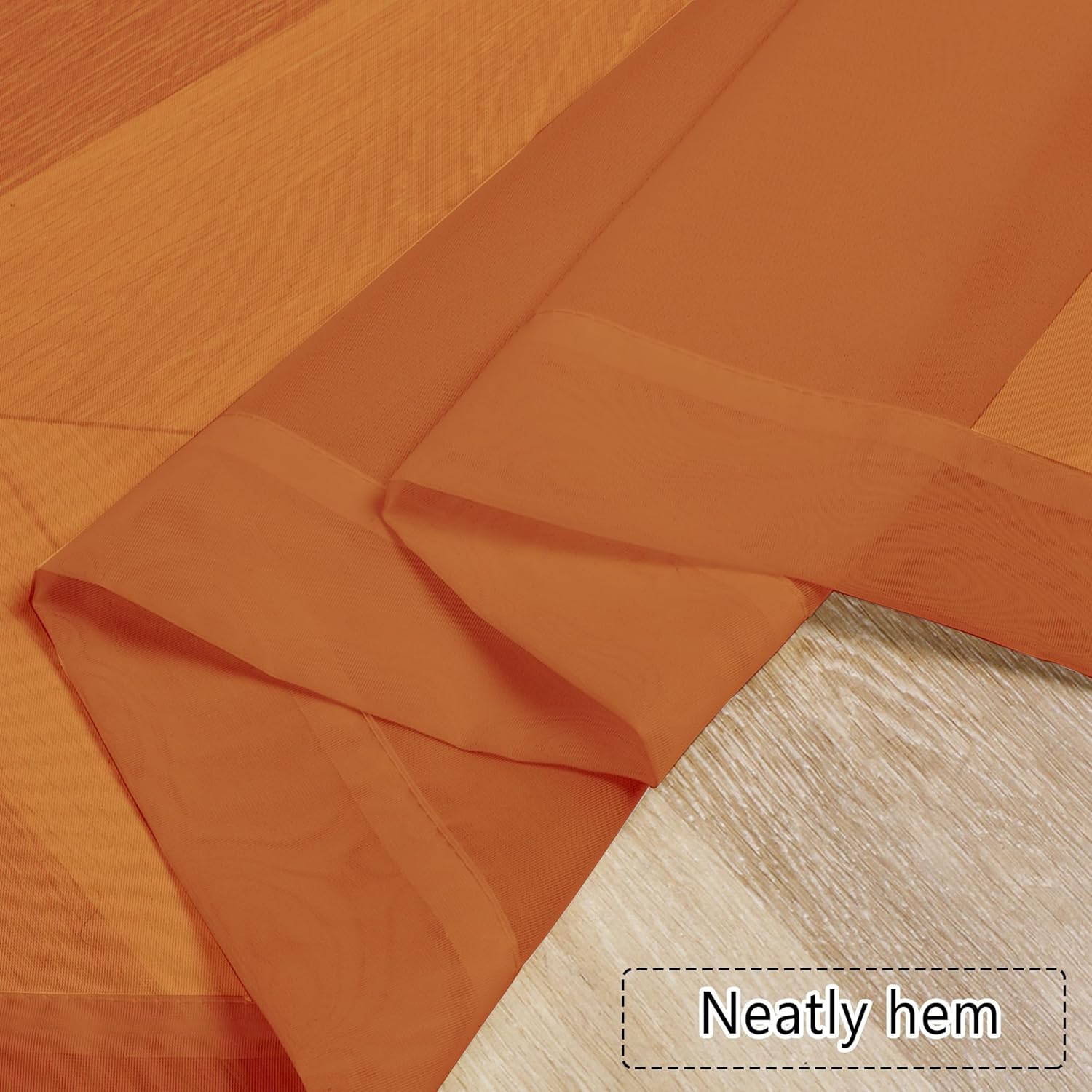 Chyhomenyc Sheer Valances for Windows 2 Pack, 42Wx14L Inches Short Valance for Living Room Bathroom Cafe Laundry Basement, Cute Orange Dual Rod Pockets Voile Valance, 1Pair