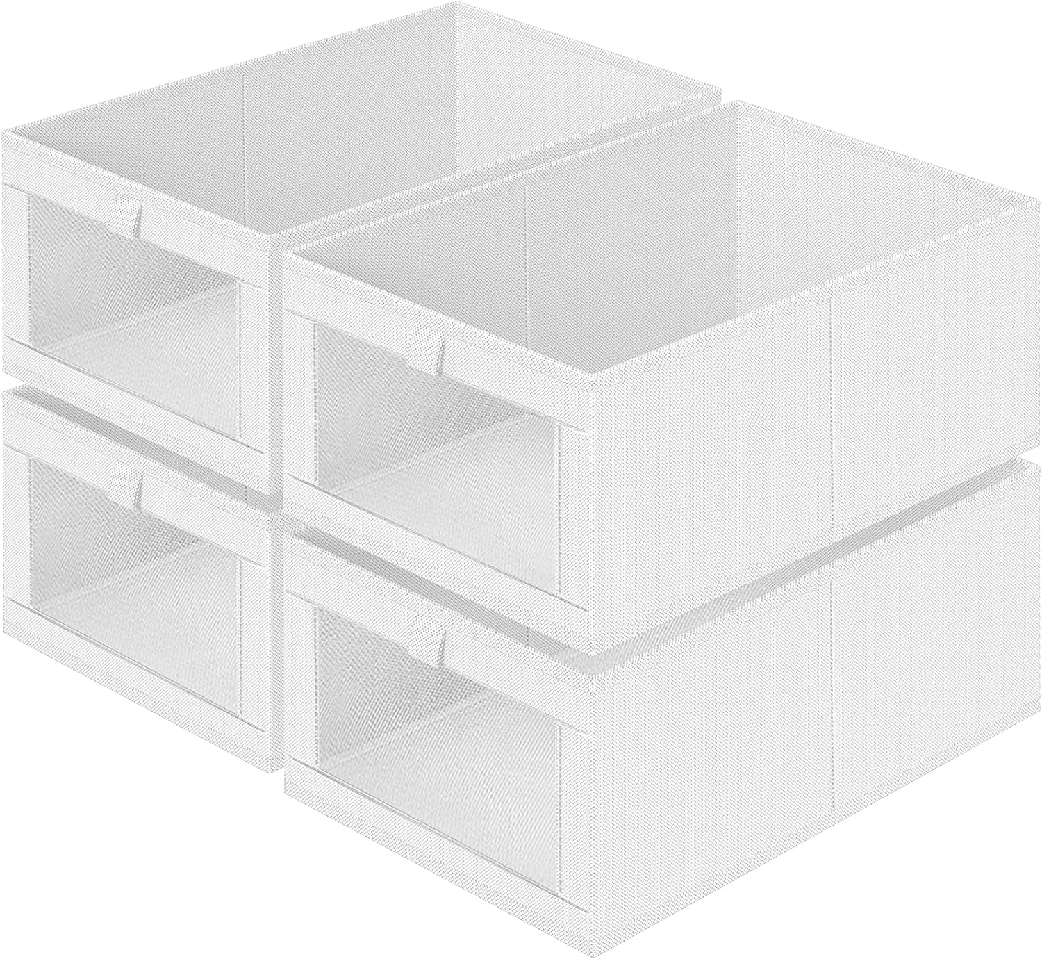 Criusia 4 Pack Closet Organizers and Storage, Large Linen Closet Baskets for Organization, Foldable Storage Containers for Towels, Clothing, Jeans, Books, Shelves, White