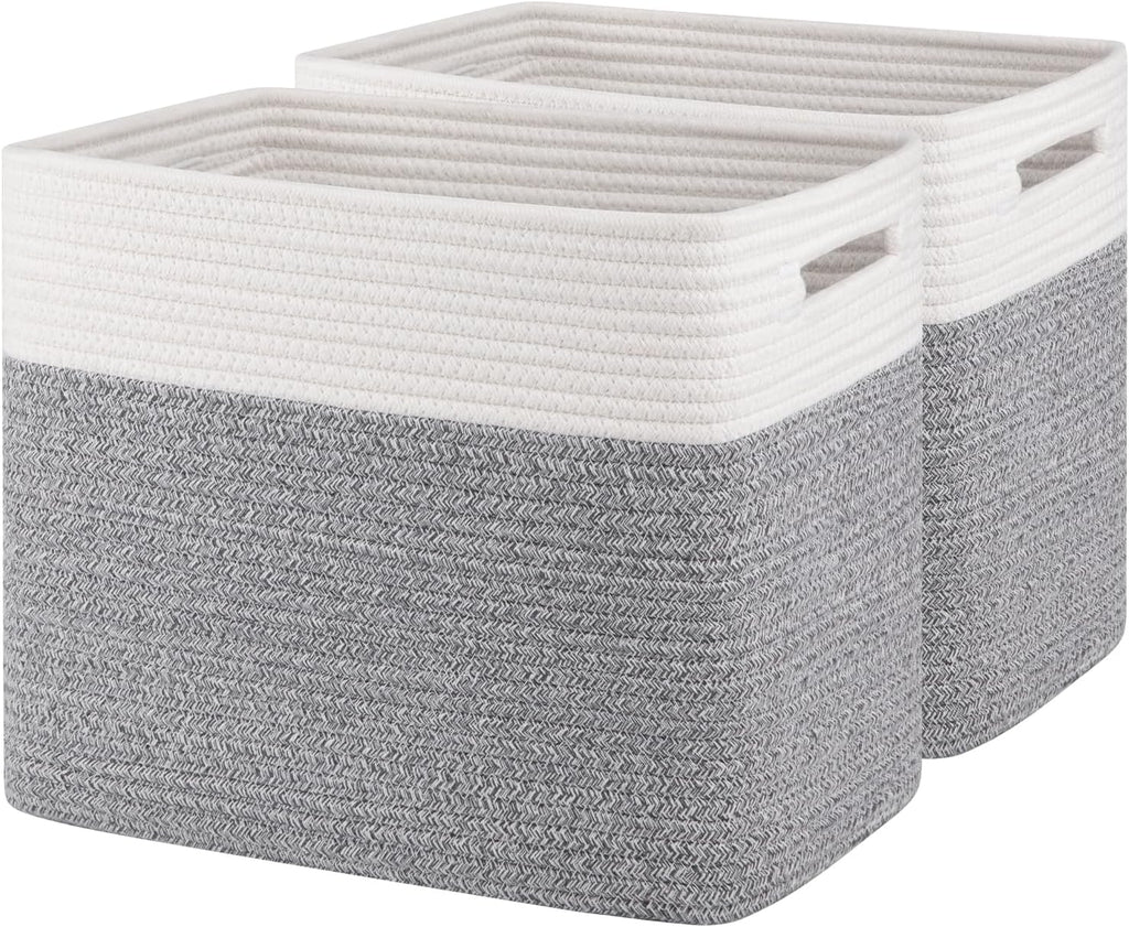 OIAHOMY Storage baskets for Shelf, Toy Storage Basket, Collapsible Storage Bins, Blanket Basket Living Room, Closet Storage for Bedroom, 15 x 9.8 x 11.8 Inches-Pack of 2-Grey, FSB-H-P-01