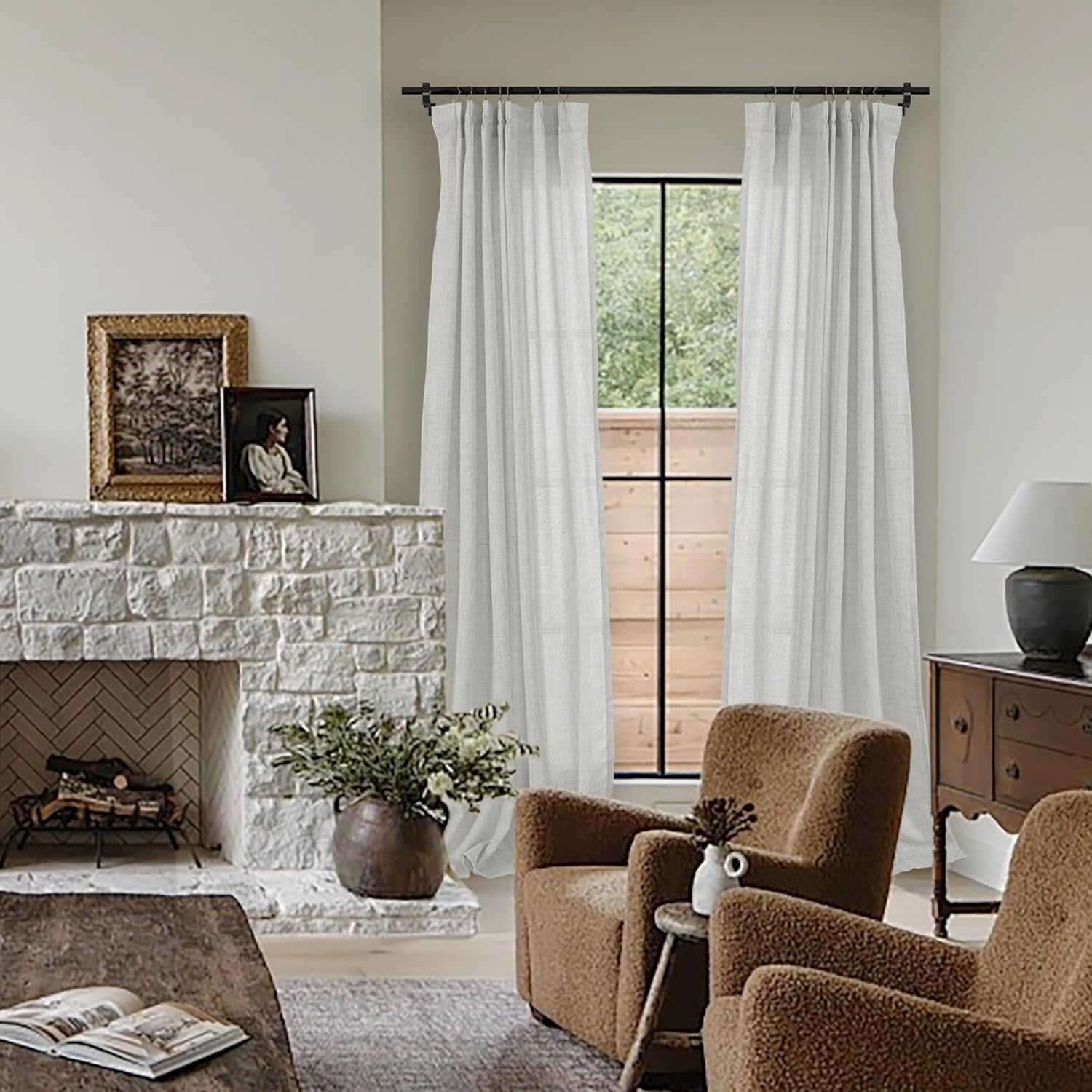 YoungsTex Linen Semi Sheer Curtains 90 Inch Length 2 Panels, Light Grey Light Filtering Window Drapes Privacy with Back Tab for Living Room Bedroom, 40 X 90 Inch