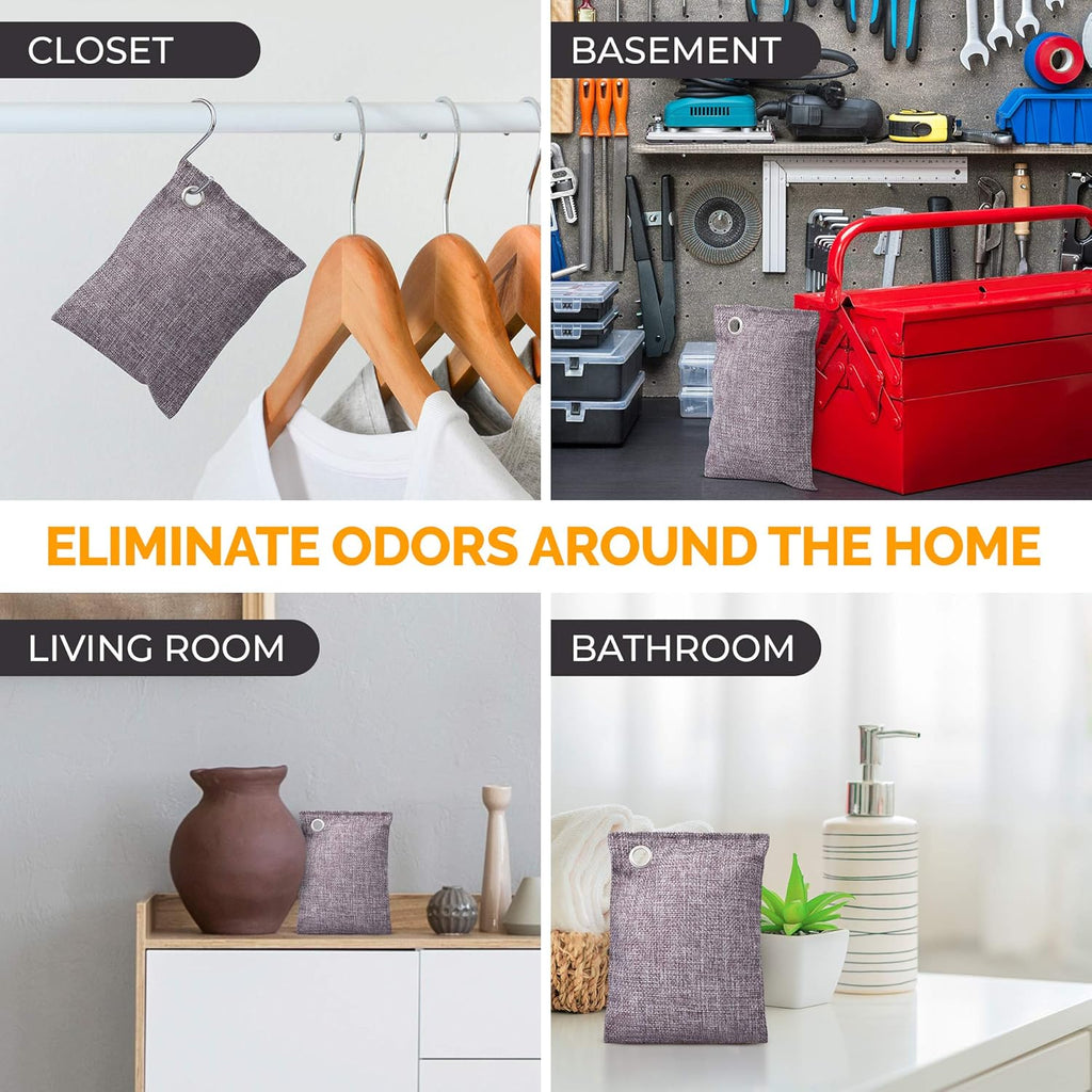 Activated Charcoal Odor Absorber for Strong Odors in Car, Closet, Shoe, Basement. 10 Activated Charcoal Bags Odor Absorbers for Home. Bamboo Charcoals Air Purifying Bag Charcoals Deodorizer Eliminator