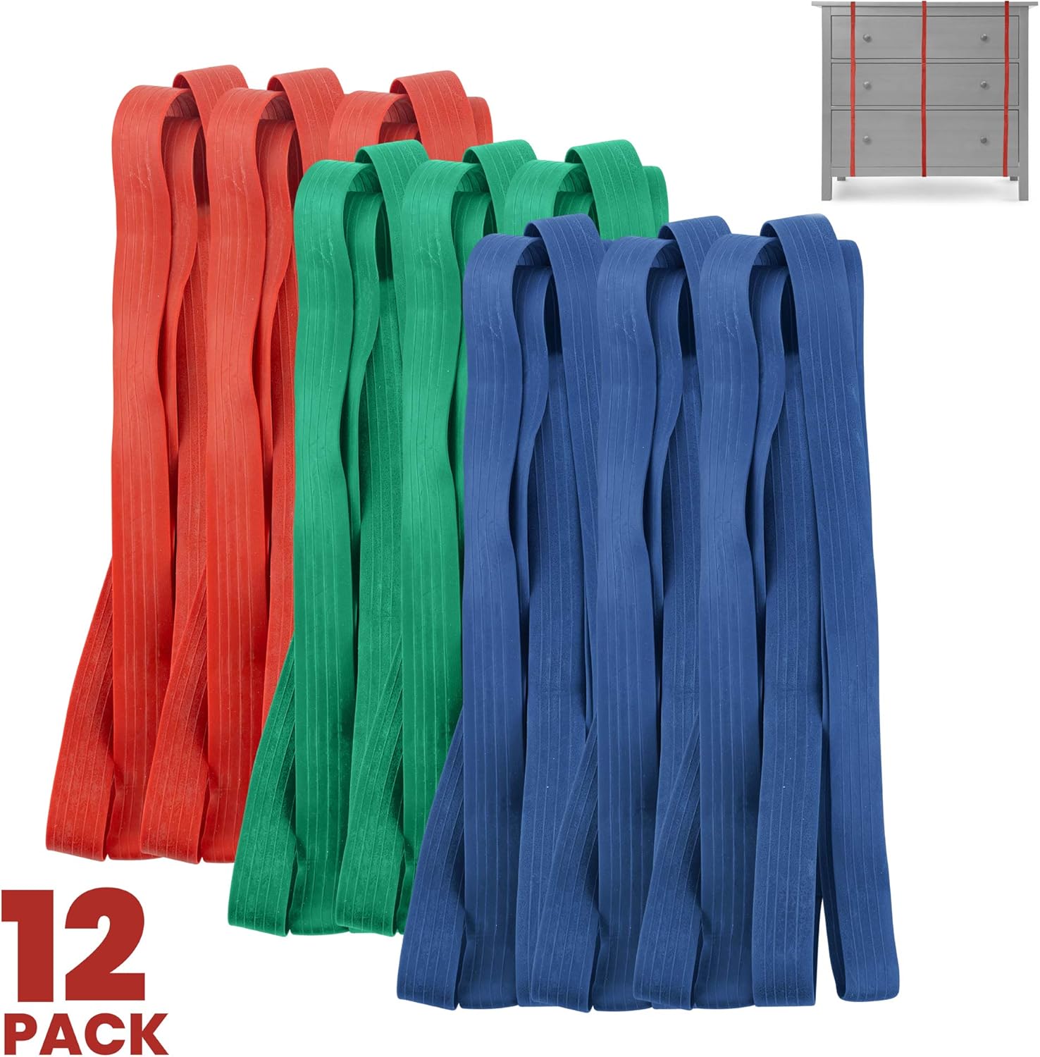 12 Pack Variety Extra Large Moving Rubber Bands for Furniture and Moving Blankets - Extra Strength Rubber Mover Bands - 42", 30" and 26" Length - Moving Supplies by Kitchentoolz