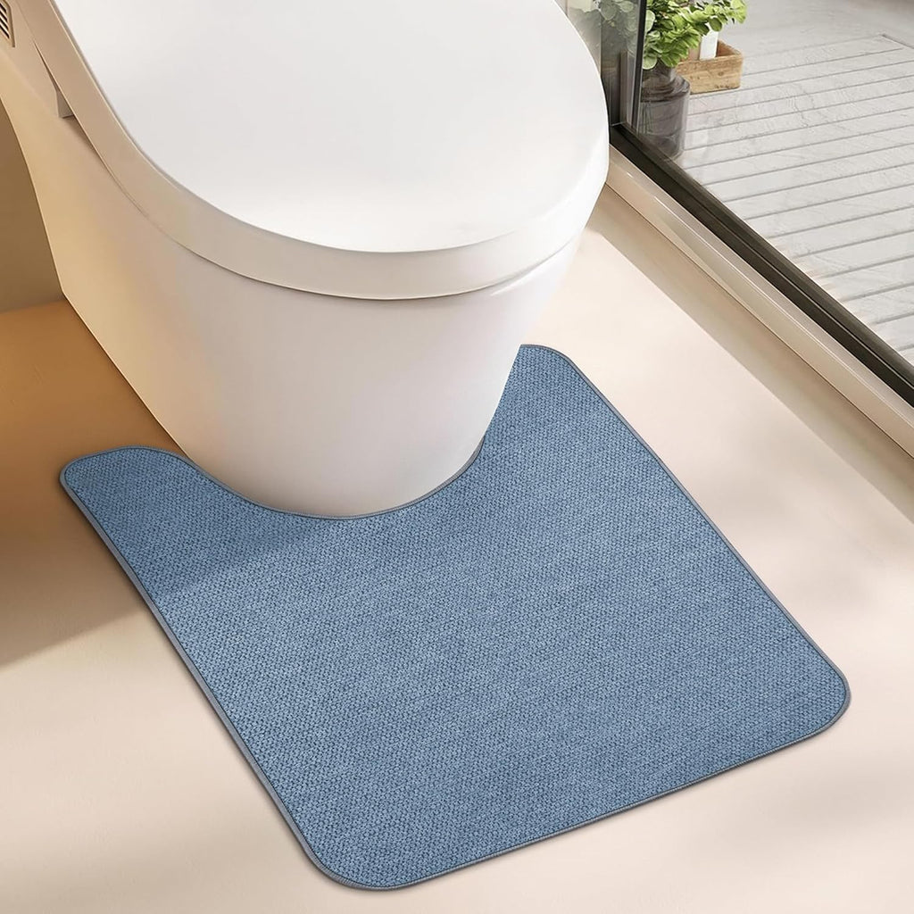 Toilet Rugs U Shaped Bathroom Rug,Machine Washable Non Slip Quick Dry Super Absorbent Ultra Thin Toilet Mats for Bathroom Toilet.Blue,1'8"x2'(20x24inch)