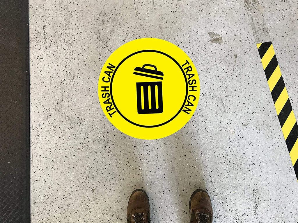 "Trash Can" Durable Laminated Vinyl Floor Sign- Sign by Graphical Warehouse- 5S Safety and Security Signage, Visual Communication Tool (17", Yellow/Black)