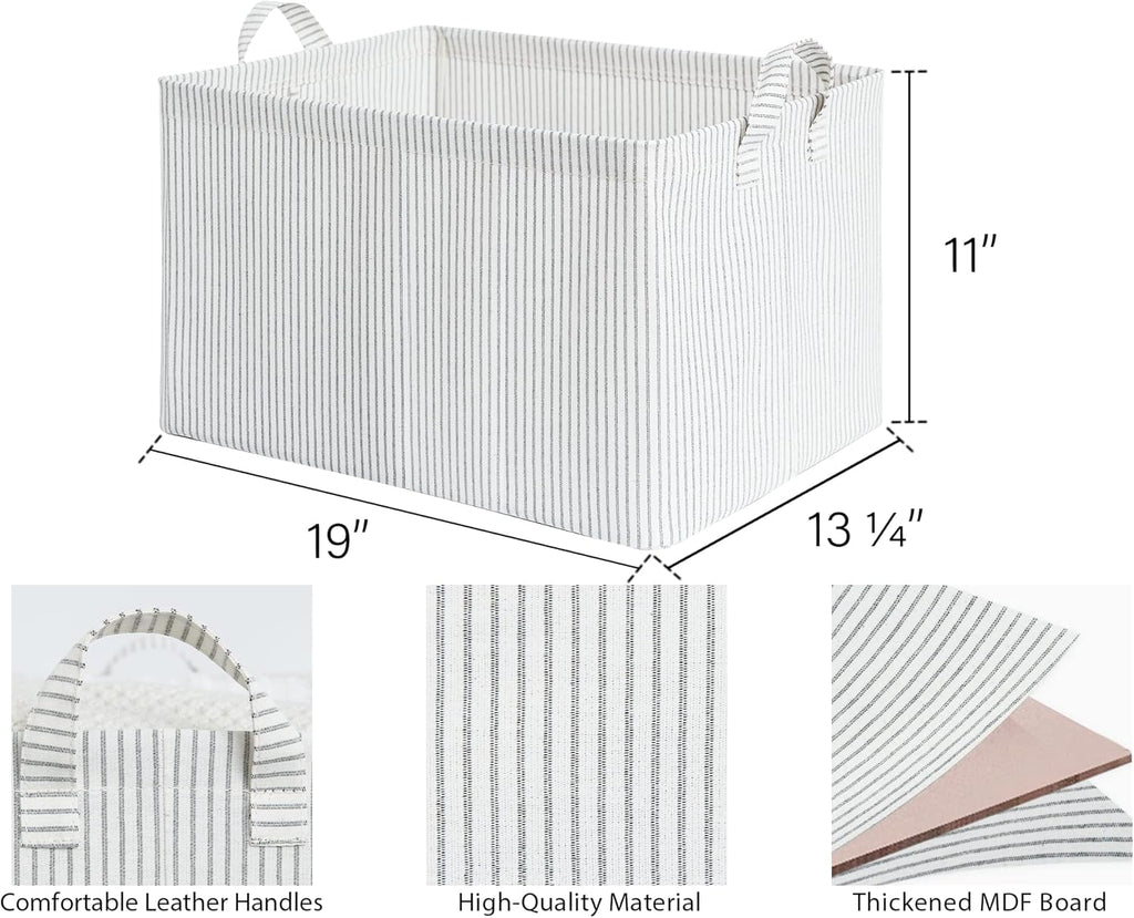 StorageWorks 45L Large Storage Bins for Closet and Shelves, Fabric Organizer Baskets with Metal Frame for Clothes, Towels, Collapsible Storage Basket, Gray and White Stripes, 2-Pack