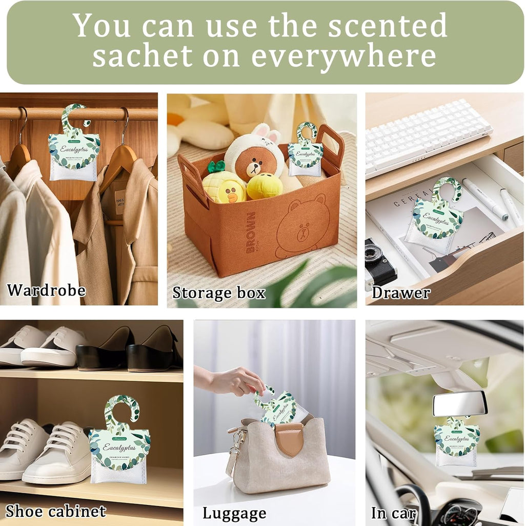 15 Packs Eucalyptus Scented Sachets Bag for Drawers and Closets, Air Freshener for Home Fragrance Sachet, Long-Lasting Hanging Closet Deodorizer Smell Goods for House