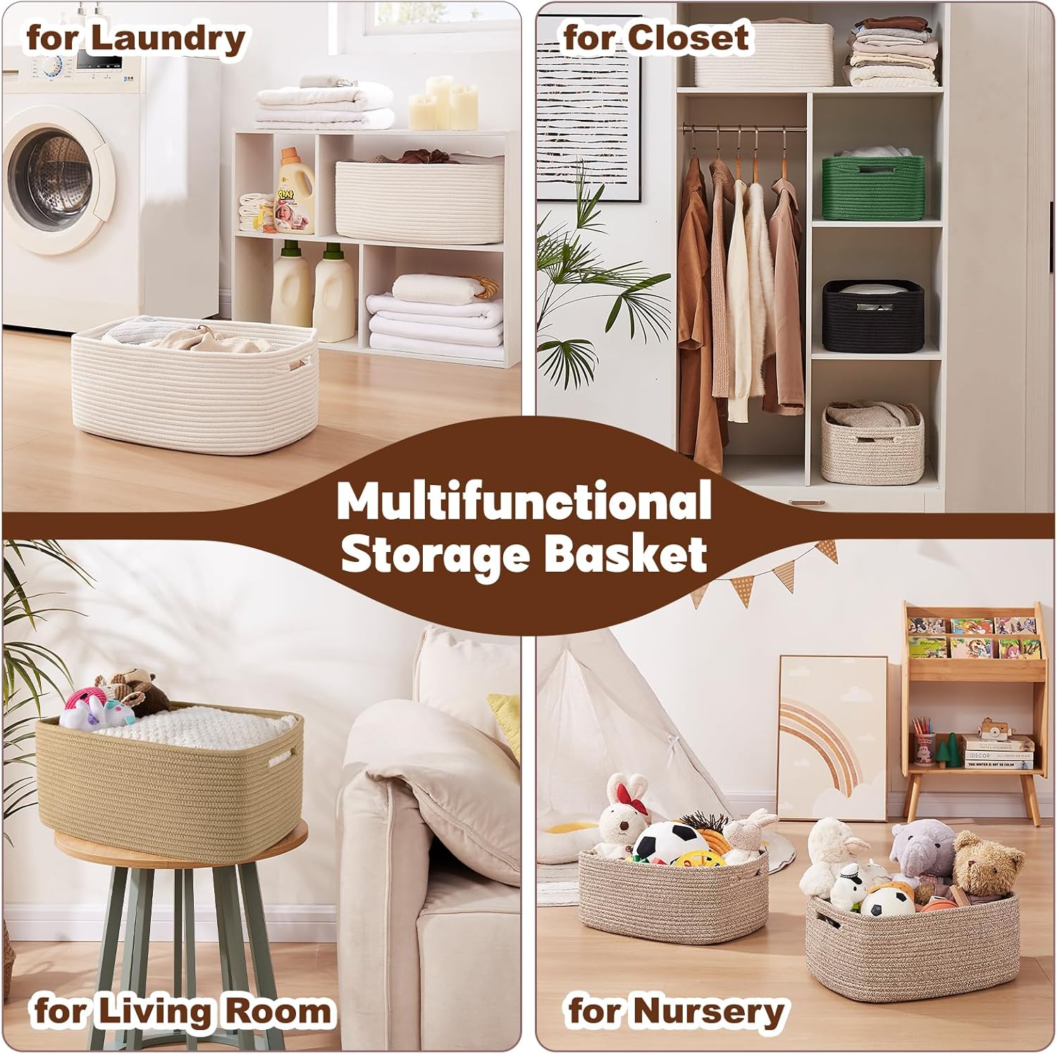 OIAHOMY Storage Basket for Shelves, Closet Cube Storage Bins Baskets for Clothes Blanket Towels, Baby Nursery, Toy Baskets Box, Woven Rope Basket, 15.75*11.81*7.09 IN, 2 Packs Olive Green