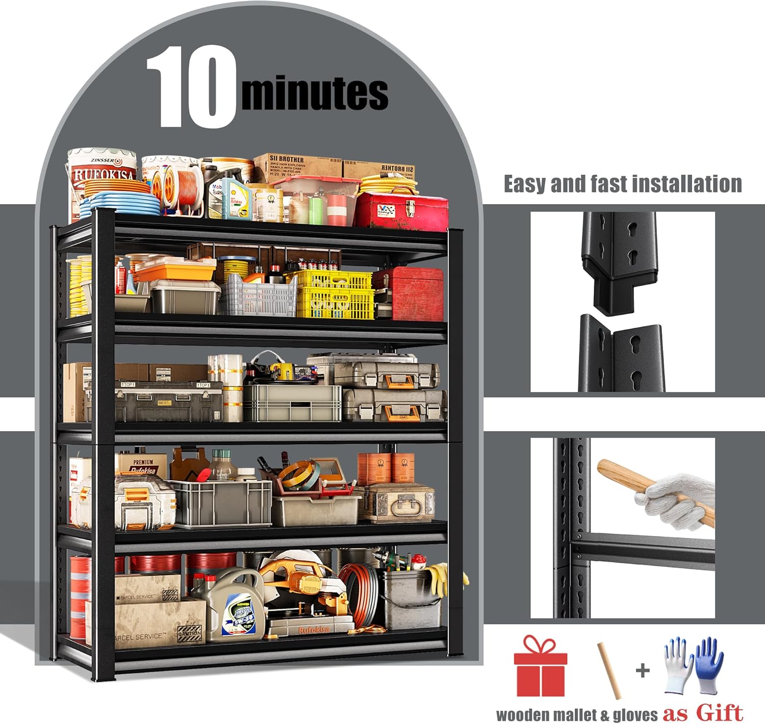 78" H Garage Shelving Heavy Duty，2800LBS Loads Adjustable Garage Storage Shelves,5-Tier Metal Storage Racks and Shelving Units, Utility Rack Shelves,48”W x 18”D x 78”H,Black