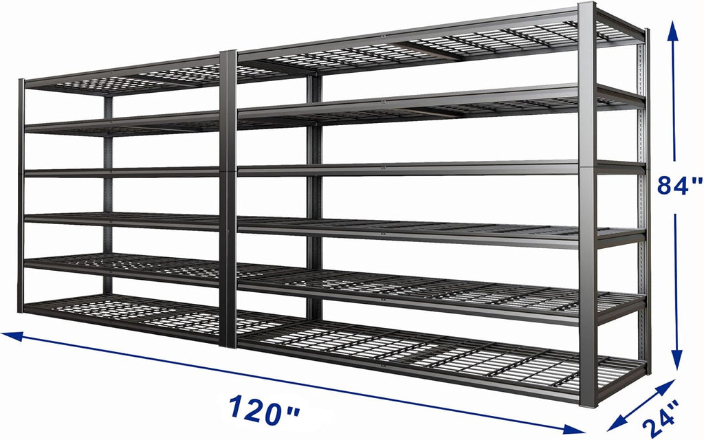 60" Wide Heavy Duty Garage Shelving Adjustable 6 Tier Garage Storage Shelves 3900LBS Metal Shelving Unit Industrial Utility Shelf, 84" H x 60" W x 24" D, 2 Pack