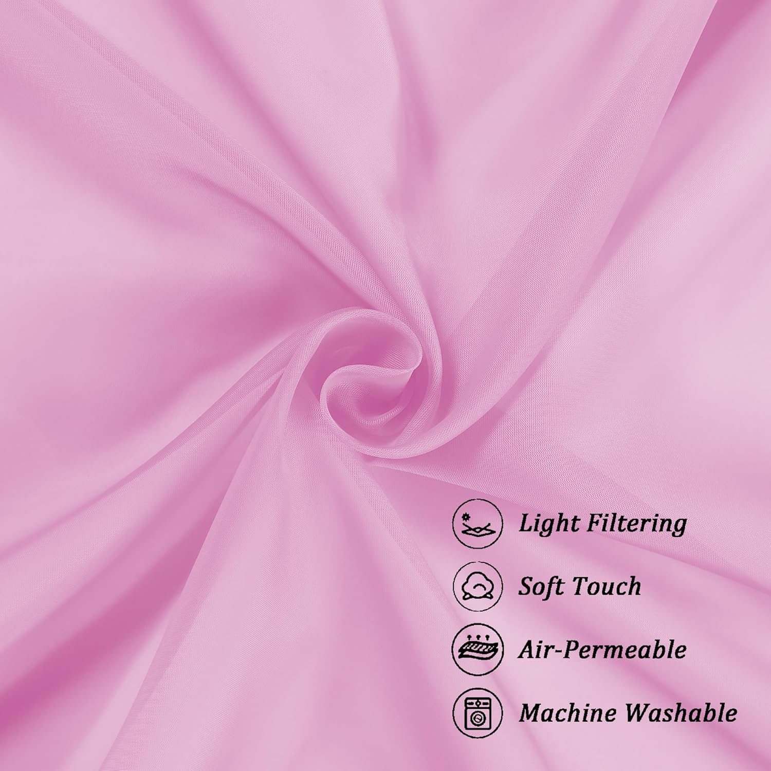 Chyhomenyc Pink Curtains Over Sink 36 Inch Length 2 Panels, Light Filtering Short Rod Pocket Voile Sheer Drapes for Bathroom Living Room Small Windows, Each 42W x 36L inches