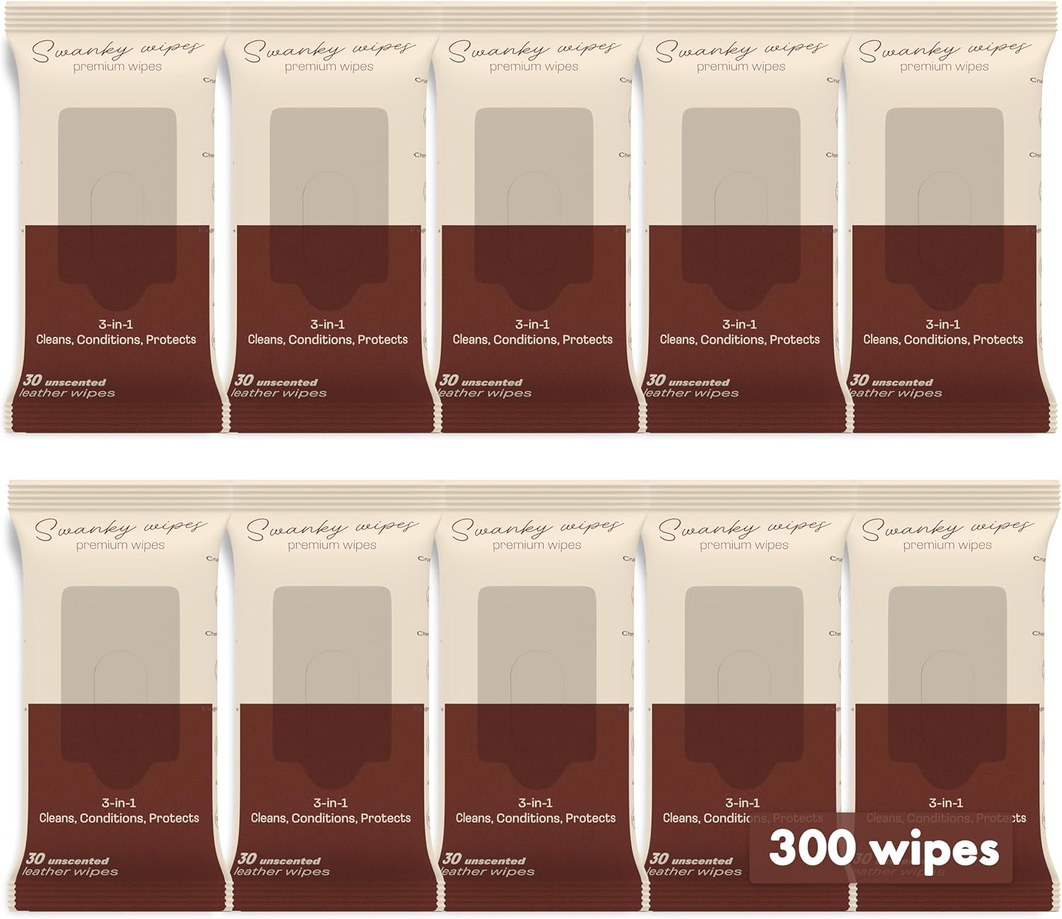 Swanky Leather Wipes - Leather Cleaner and Conditioner for Purses, Shoes, Furniture Polish & Car Seats, Prevents Fading & Cracking, Restores Softness & Shine - Soft Wipes, 300 Count